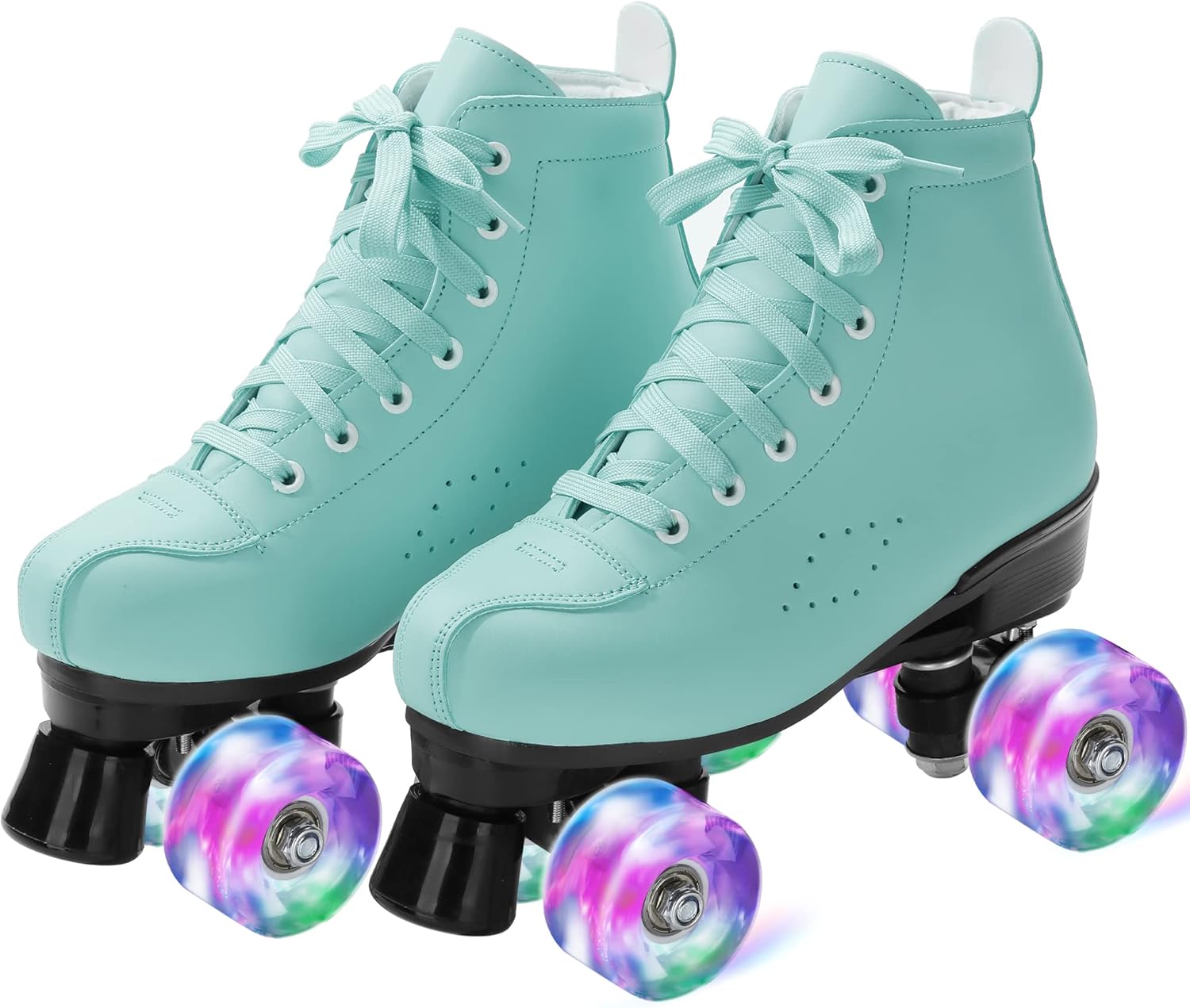 Perzcare Zapatos de patinaje para mujeres y hombres, clásicos de piel sintética, patines de doble fila para principiantes, patines profesionales