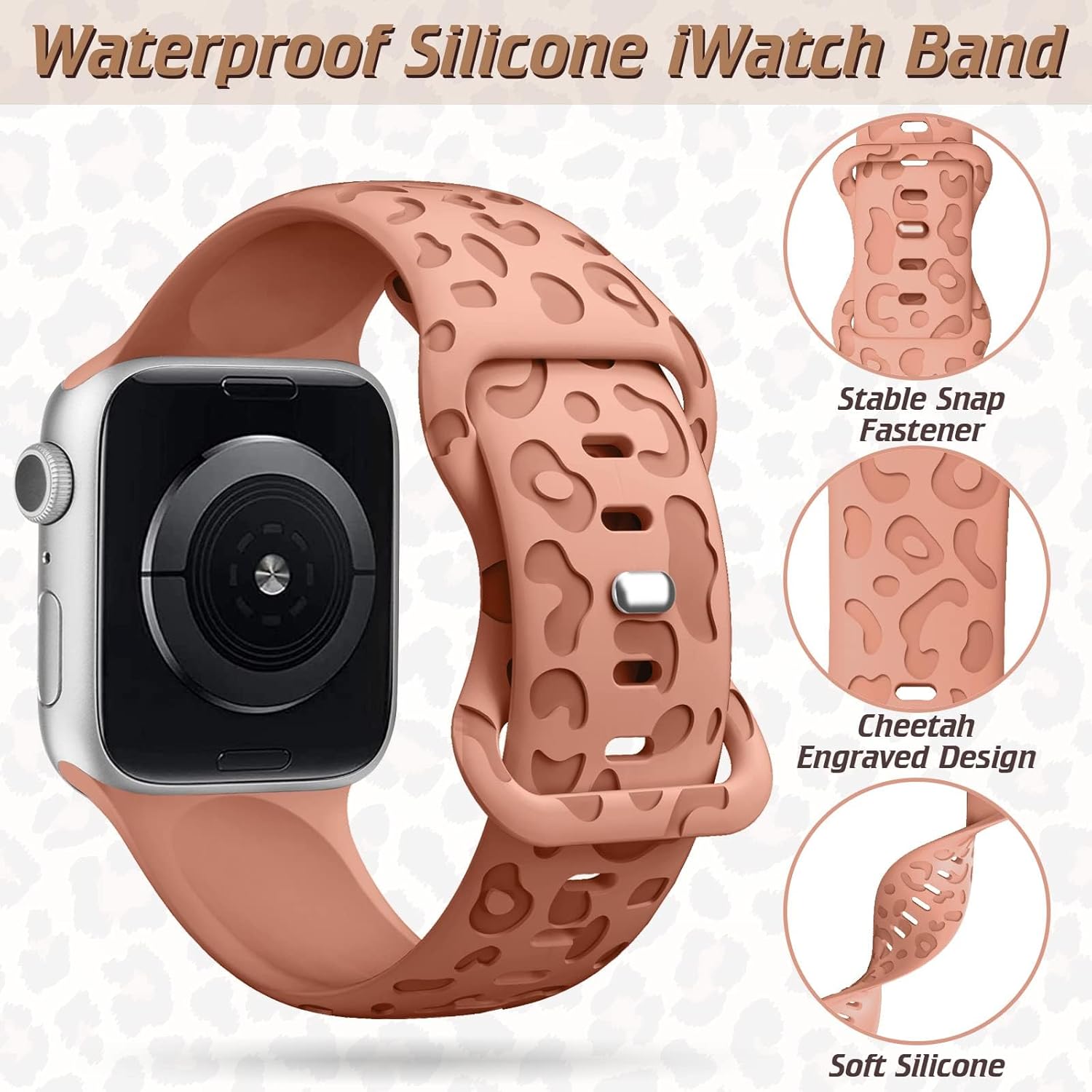 BNCLSTG Correa de reloj de silicona grabada de leopardo compatible con Apple Watch Band de 1.496 in 1.575 in 1.614 in 1.654 in 1.732 in 1.772 in