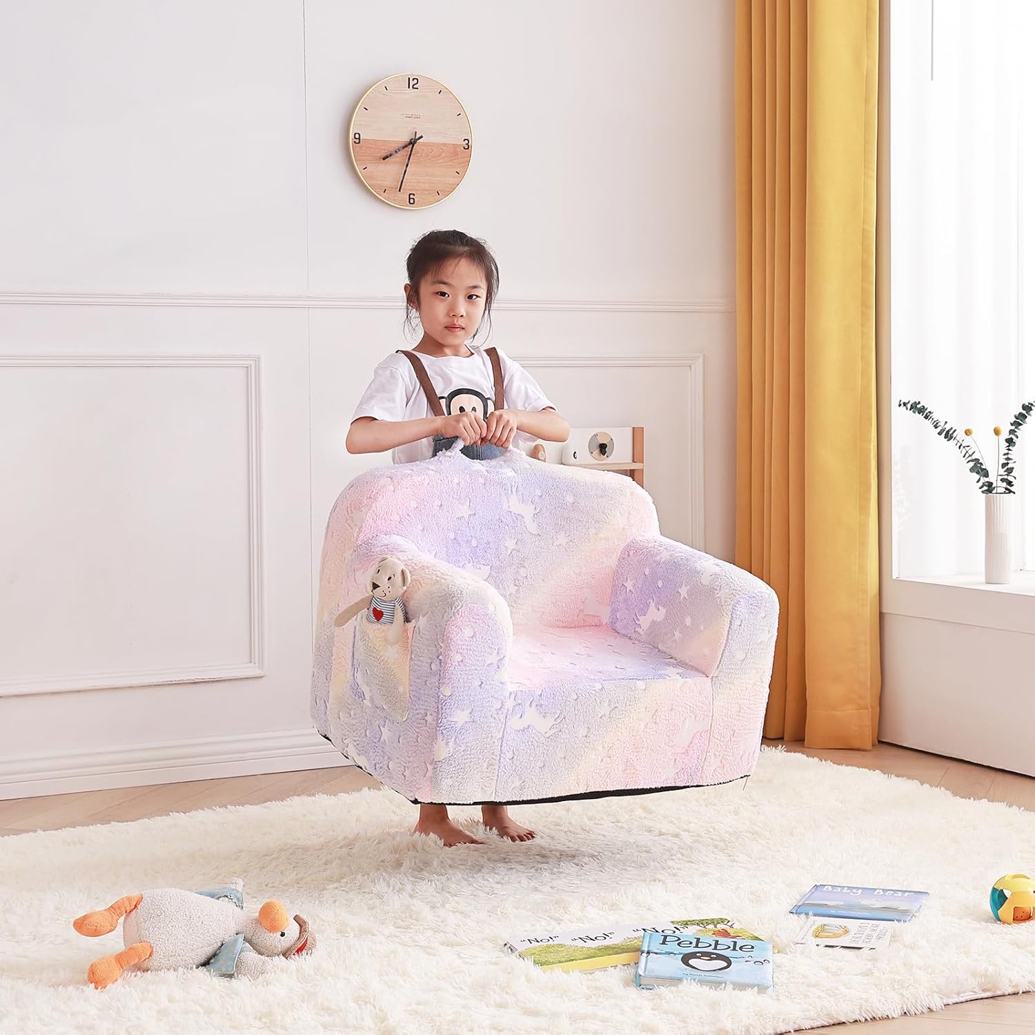 Tiita Sofá para niños, sofá Chirldren con asa de transporte y bolsillos laterales, silla de espuma para niños, silla con reposabrazos para niños,