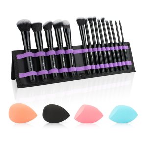 Daxstar Pinceles de maquillaje con estuche plegable, kit de maquillaje de 15 piezas, juego de brochas de maquillaje negro con 4 esponjas de Daxstar Pinceles de maquillaje con estuche plegable, kit de maquillaje de 15 piezas, juego de brochas de maquillaje negro con 4 esponjas de