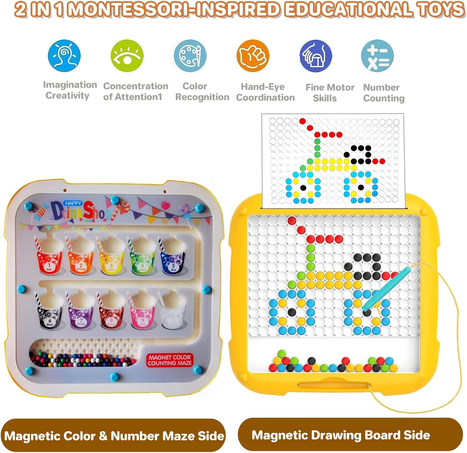 Laberinto magnético de color y números, juguetes Montessori 2 en 1, tablero de dibujo magnético, tabla de rompecabezas de aprendizaje de