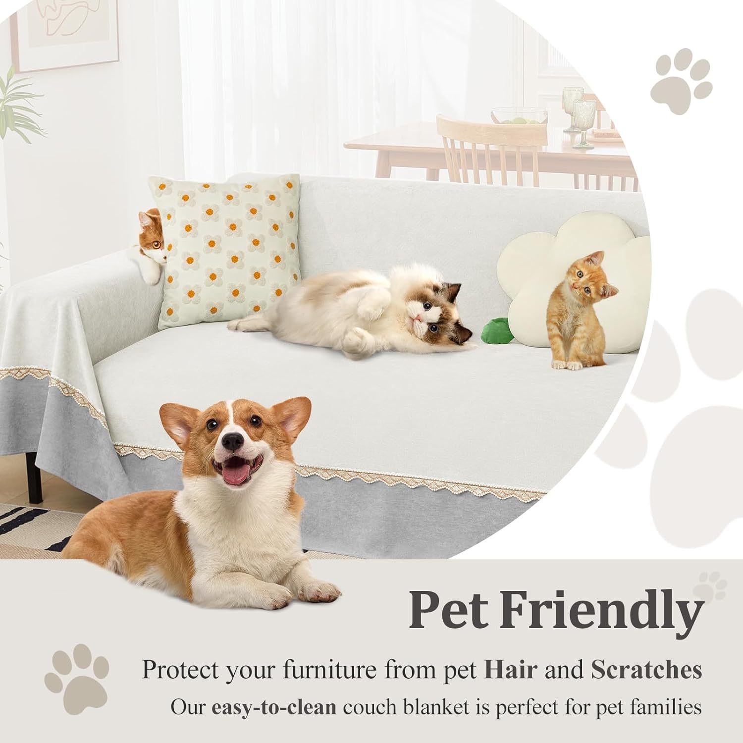 Foreate Funda de sofá impermeable para sofá seccional, manta extra ancha  Protector de muebles contra arañazos para gatos, protector de sofá para