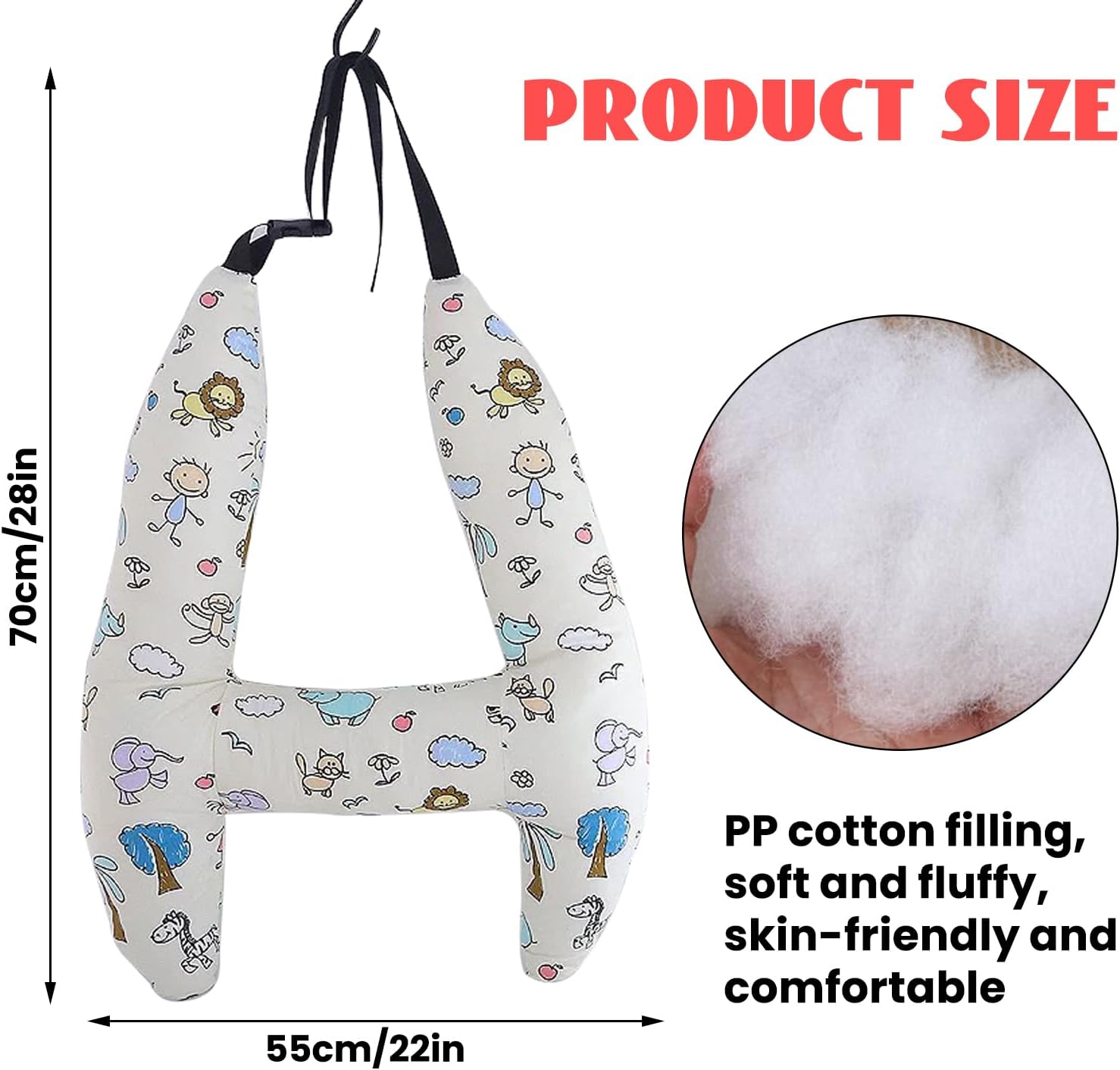 Soporte para la cabeza del coche en forma de H, almohada de viaje de coche de 28 x 22 pulgadas con reposacabezas para niños y adultos para cabeza,