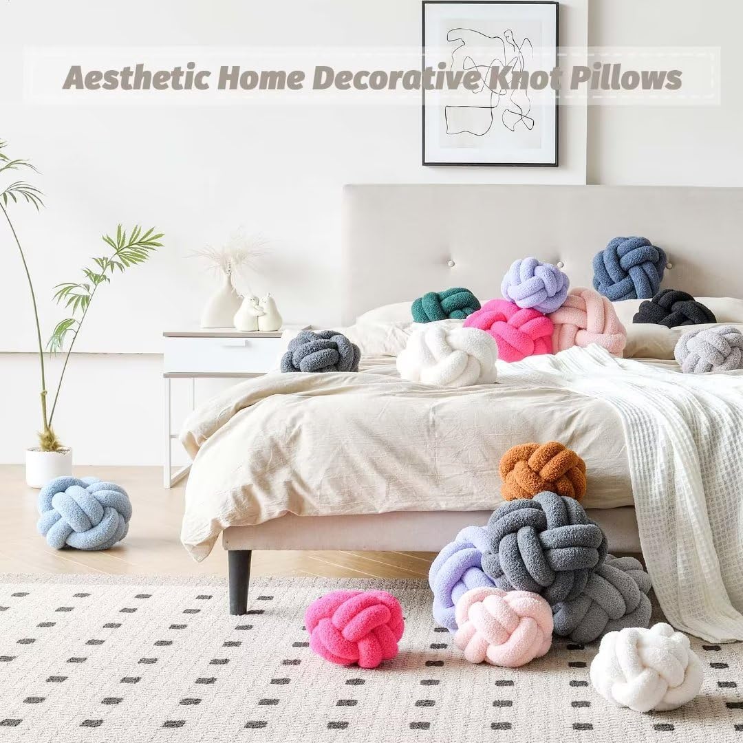 Almohadas decorativas de color marfil de 8 pulgadas, almohadas pequeñas y redondas de felpa anudadas, lindas almohadas de nudo hechas a mano para