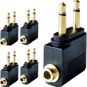 Adaptador de auriculares de avión, adaptador de auriculares de vuelo de 0.138 in, conector de auriculares dual chapado en oro, dos conectores de Adaptador de auriculares de avión, adaptador de auriculares de vuelo de 0.138 in, conector de auriculares dual chapado en oro, dos conectores de