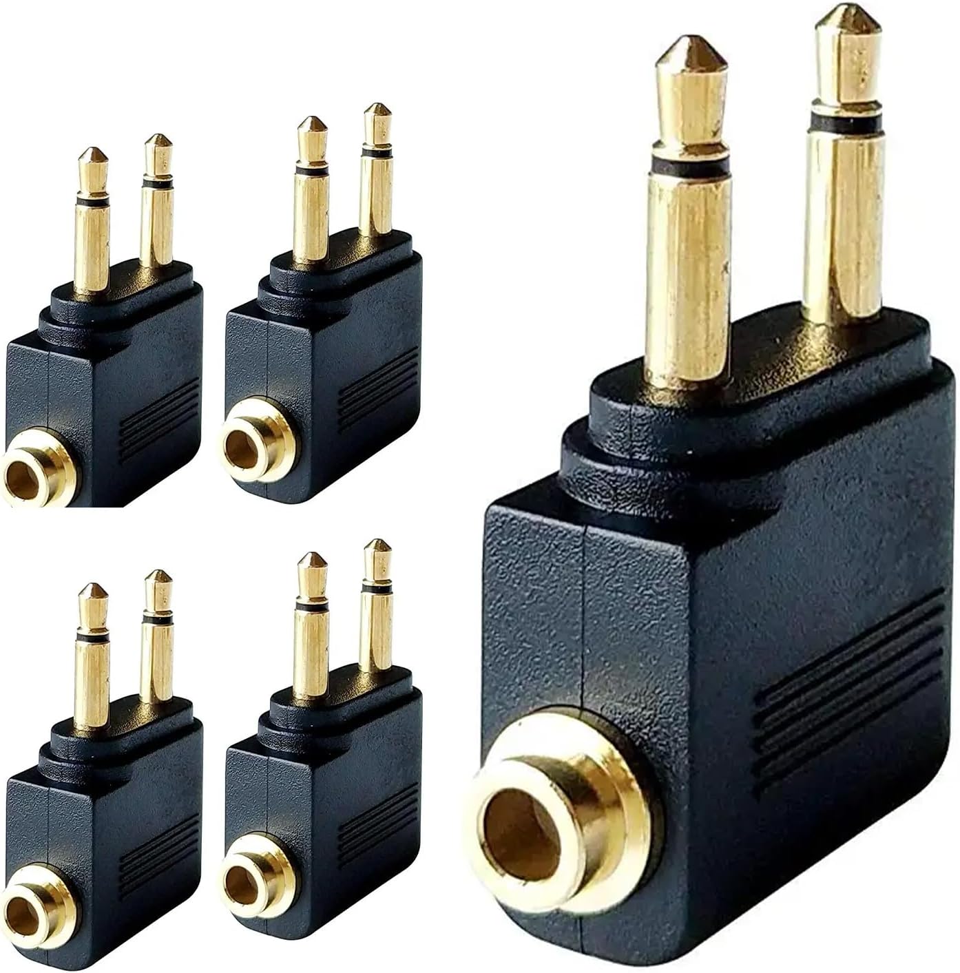 Adaptador de auriculares de avión, adaptador de auriculares de vuelo de 0.138 in, conector de auriculares dual chapado en oro, dos conectores de