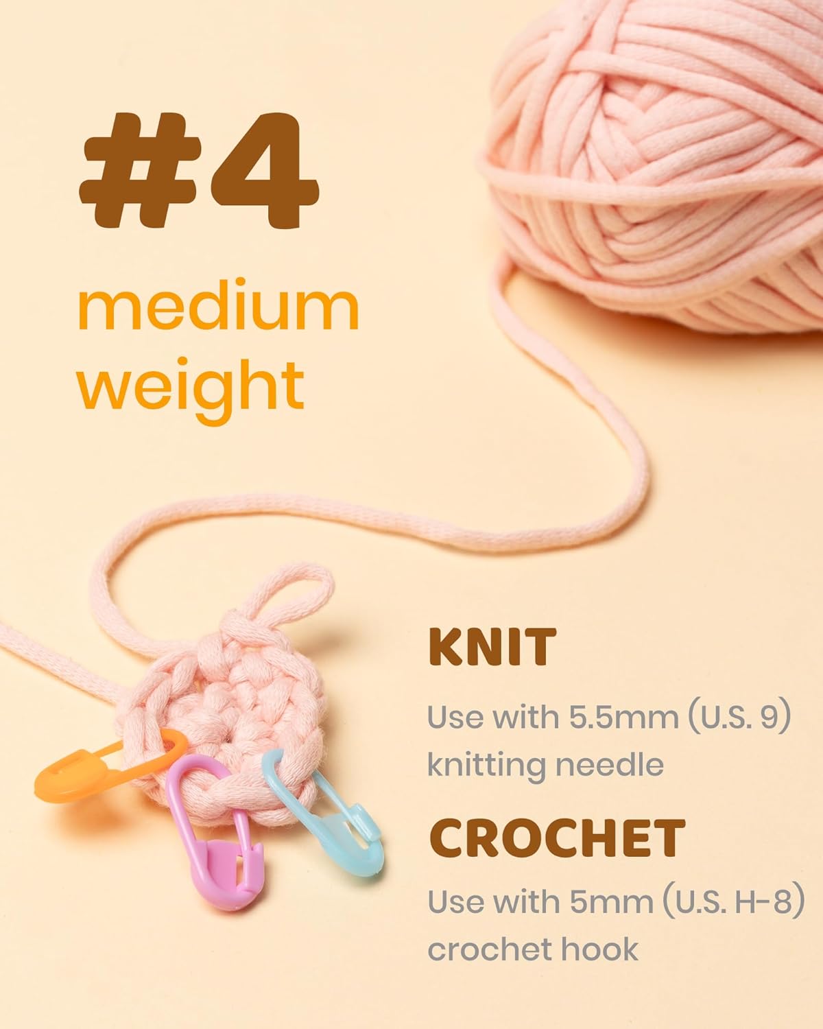 Craftori EZYarn – Hilo para ganchillo y tejer para principiantes, puntadas fáciles de ver, mezcla de algodón y nailon, hilo mediano #4 (7.05 oz)
