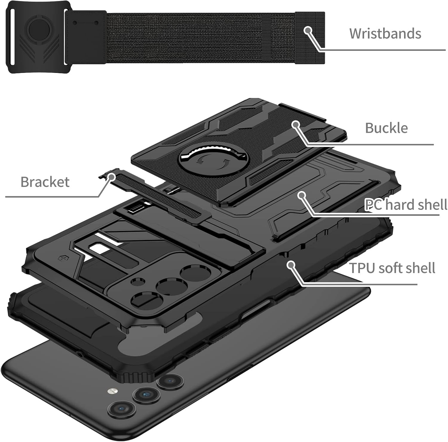 Asuwish Funda de teléfono para Samsung Galaxy A13 5G, funda de 360 , banda de brazo para correr, soporte delgado, agarre híbrido, resistente,