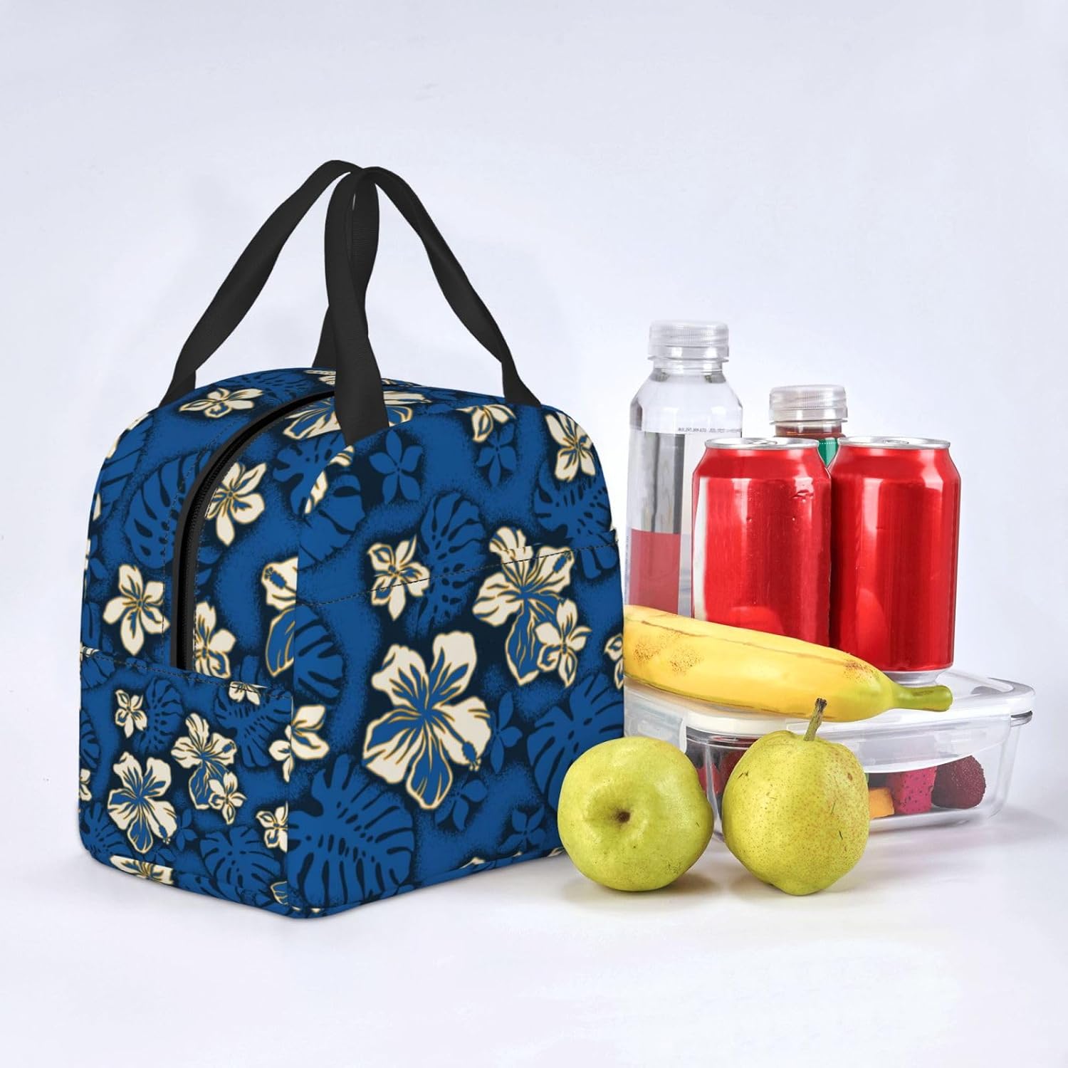 Bolsa de almuerzo de flores de hibisco para mujeres y hombres, lonchera aislada, reutilizable, organizador de almuerzo, impermeable, soporte para el
