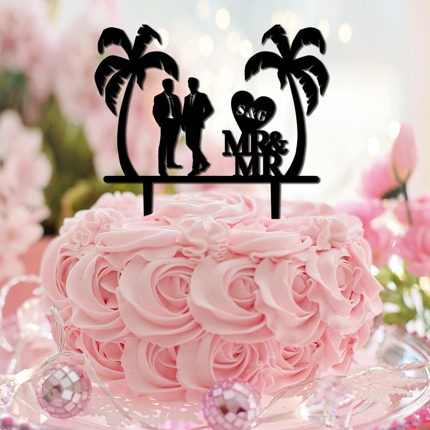 Decoración para tartas tropicales de Mr & Mr para parejas gay, regalo de boda para parejas homosexuales, decoración de cupcakes para compromiso,