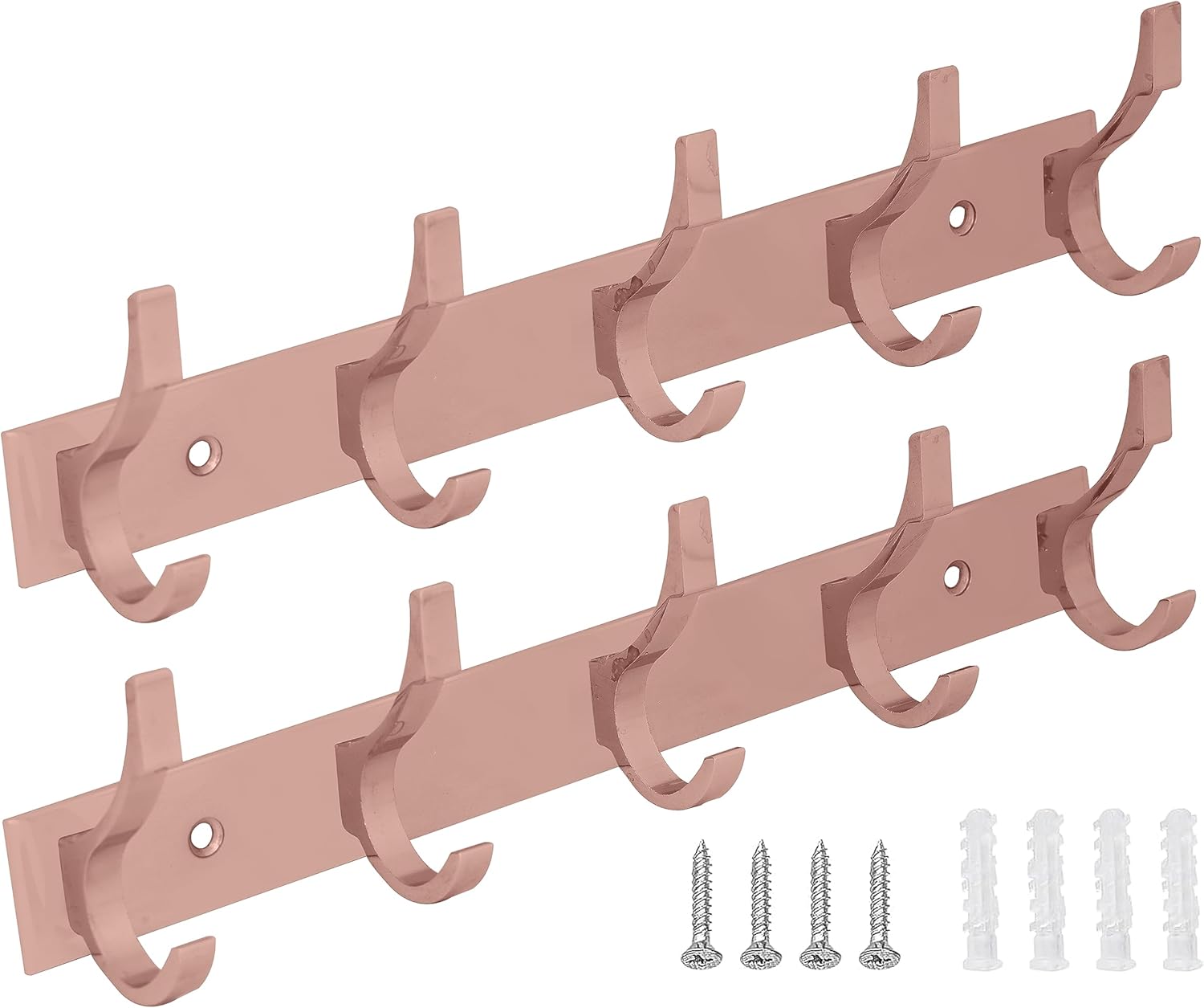 Paquete de 2 percheros resistentes para montar en la pared, estante de acero inoxidable de 5 ganchos dobles para abrigos, toallas, llaves y