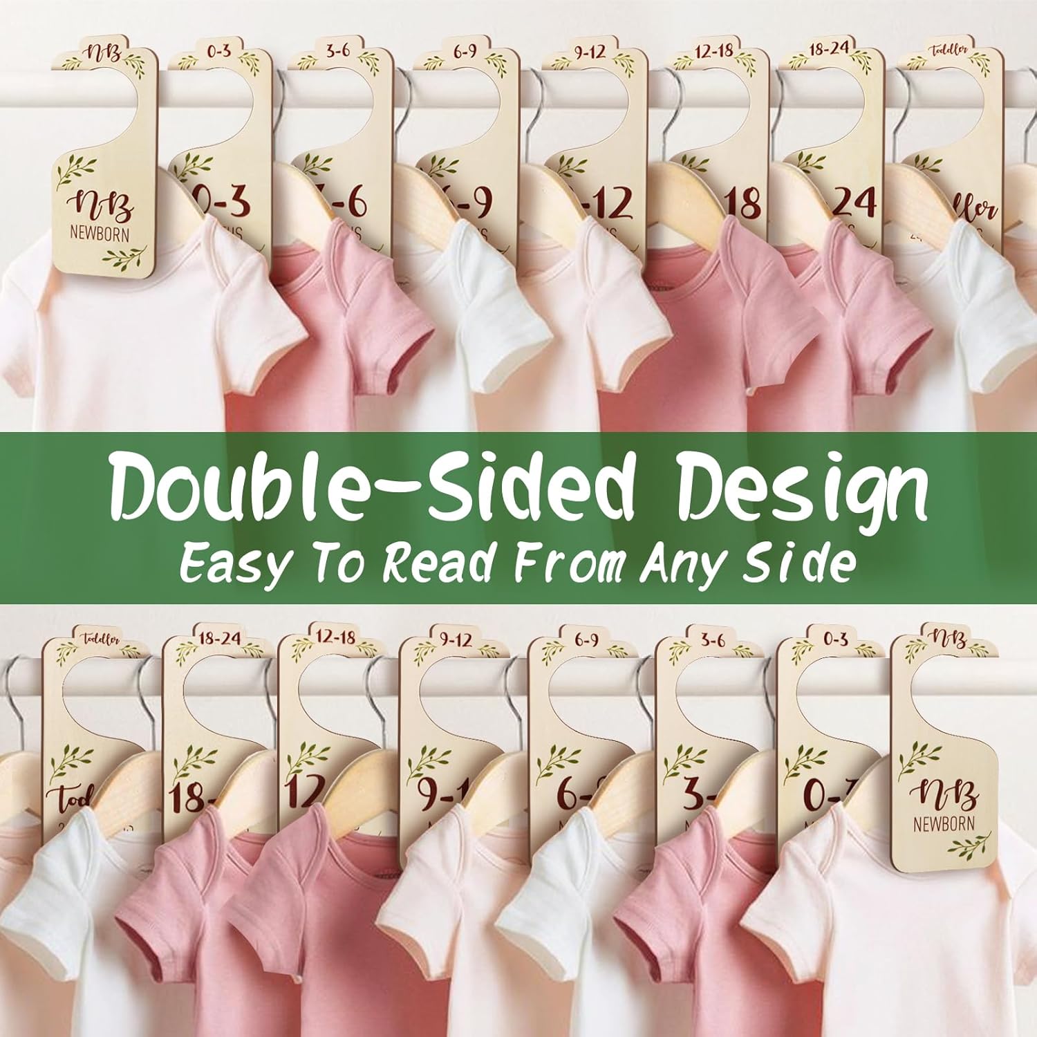 Divisores de armario de bebé para organizador de ropa, 8 piezas adorables de madera de doble cara para ropa de bebé organizador de tamaño de recién