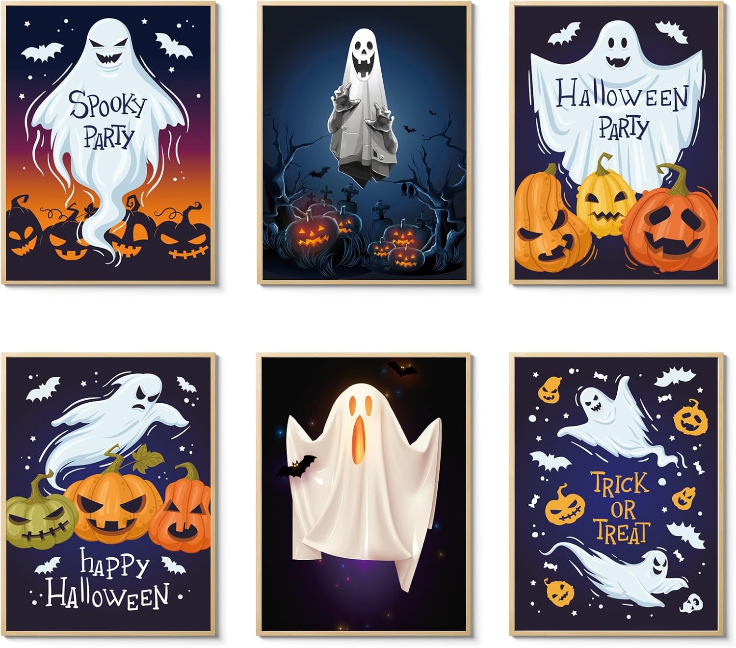 CEKEIOLMLW Póster de fantasma, arte de pared de Halloween, divertido y espeluznante estampado de calabaza iluminada, decoración de pared de