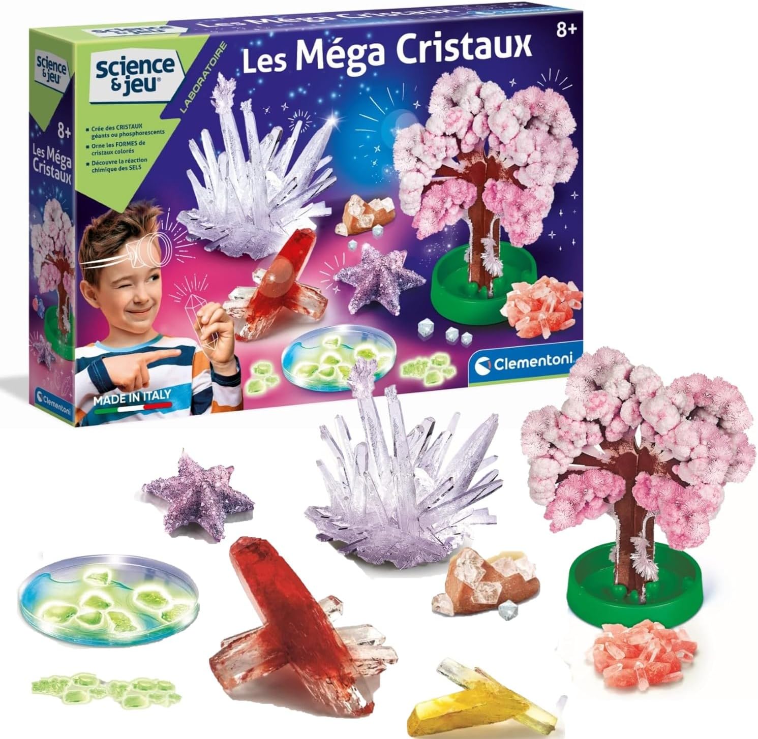Clementoni – Science Mega Crystals-Scientific Game-French Version, Made in Italy, 8 Years and More, 52490, Multicoloured, 45.2 x 7 x 31 cm