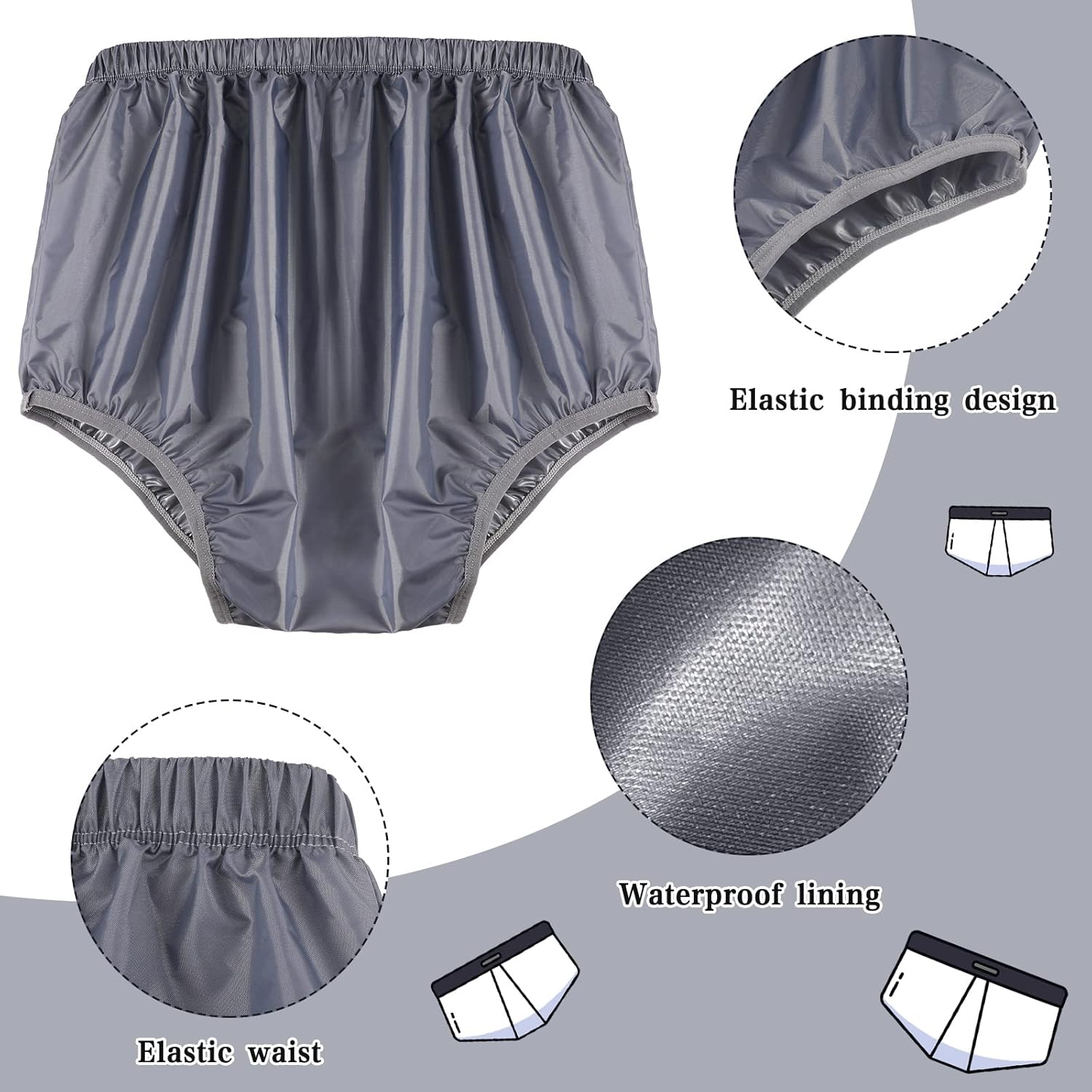 Ropa interior para adultos, a prueba de fugas, para incontinencia, lavable, de bajo ruido, reutilizable, impermeable, pantalones para adultos, para