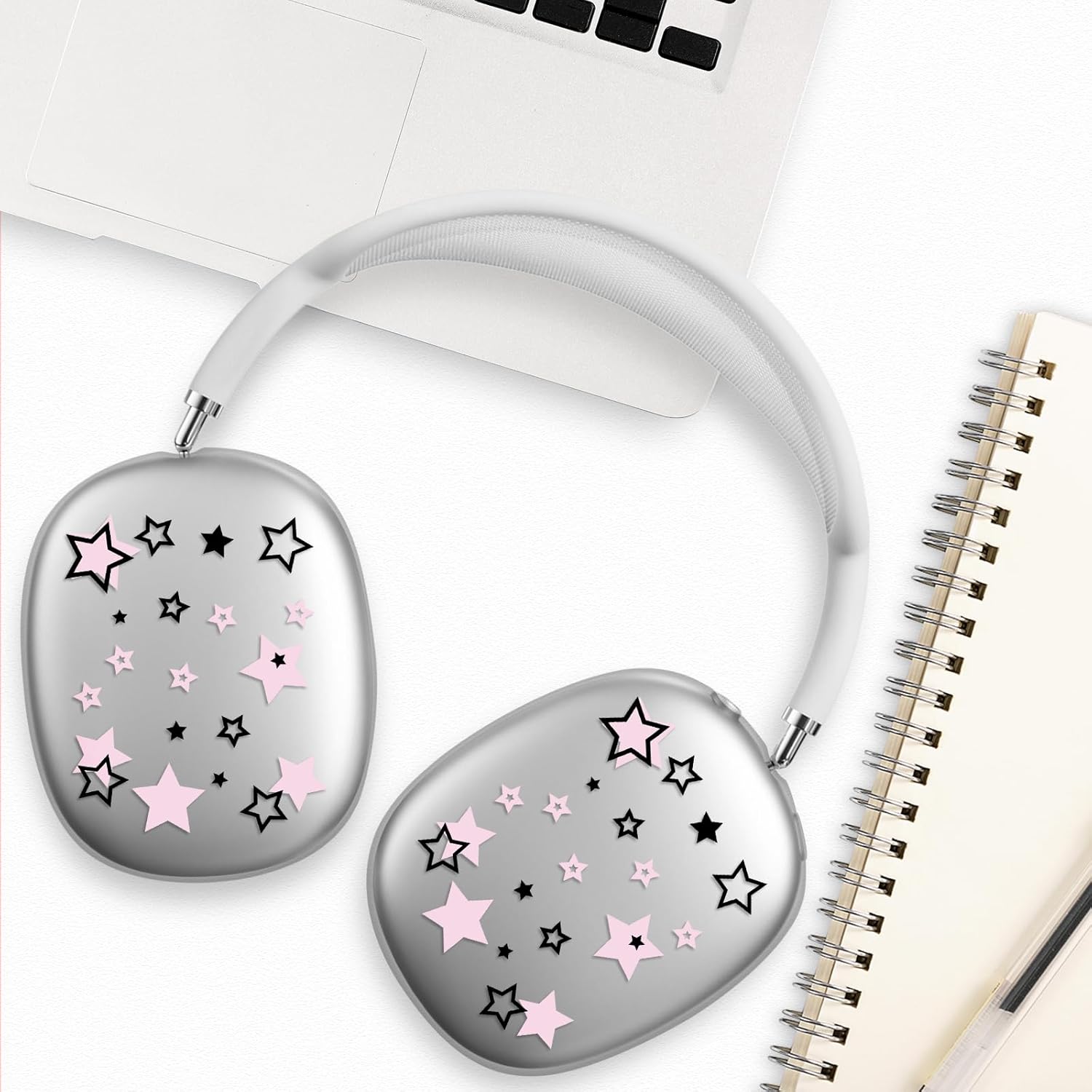Funda para AirPods Max, pintada de TPU suave antiarañazos funda protectora para auriculares Apple Airpods Max (estrellas rosa)