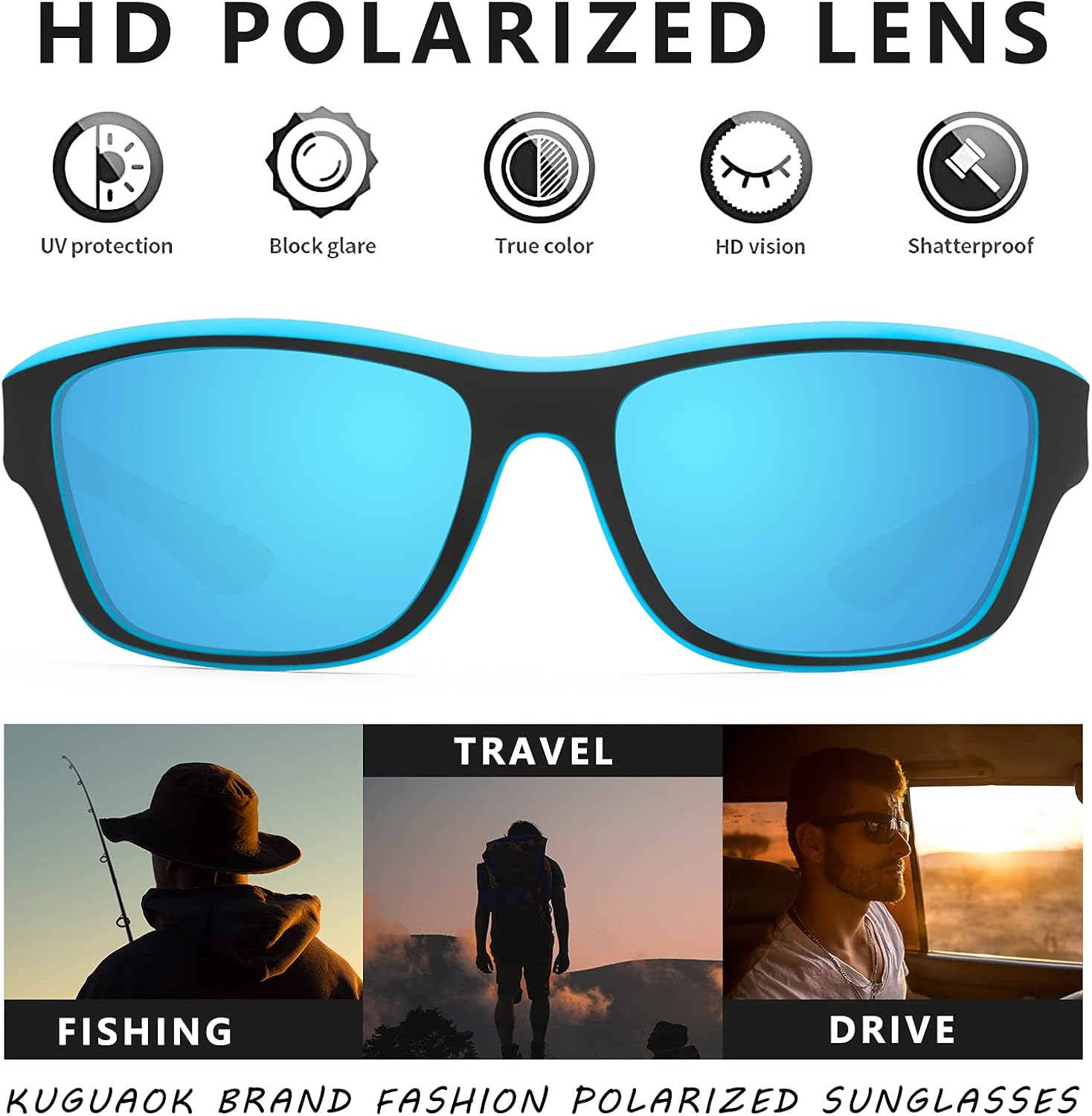 KUGUAOK Sports Polarized Sunglasses for Men Fishing Cycling Running Sun Glasses Lightweight Frame UV Protection Goggles