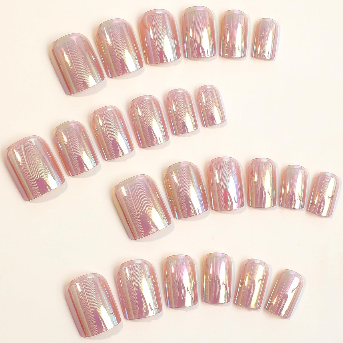 Rilafuvu Uñas postizas cortas a presión en polvo de perla, uñas postizas blancas, uñas acrílicas brillantes, uñas francesas de pegar, uñas postizas