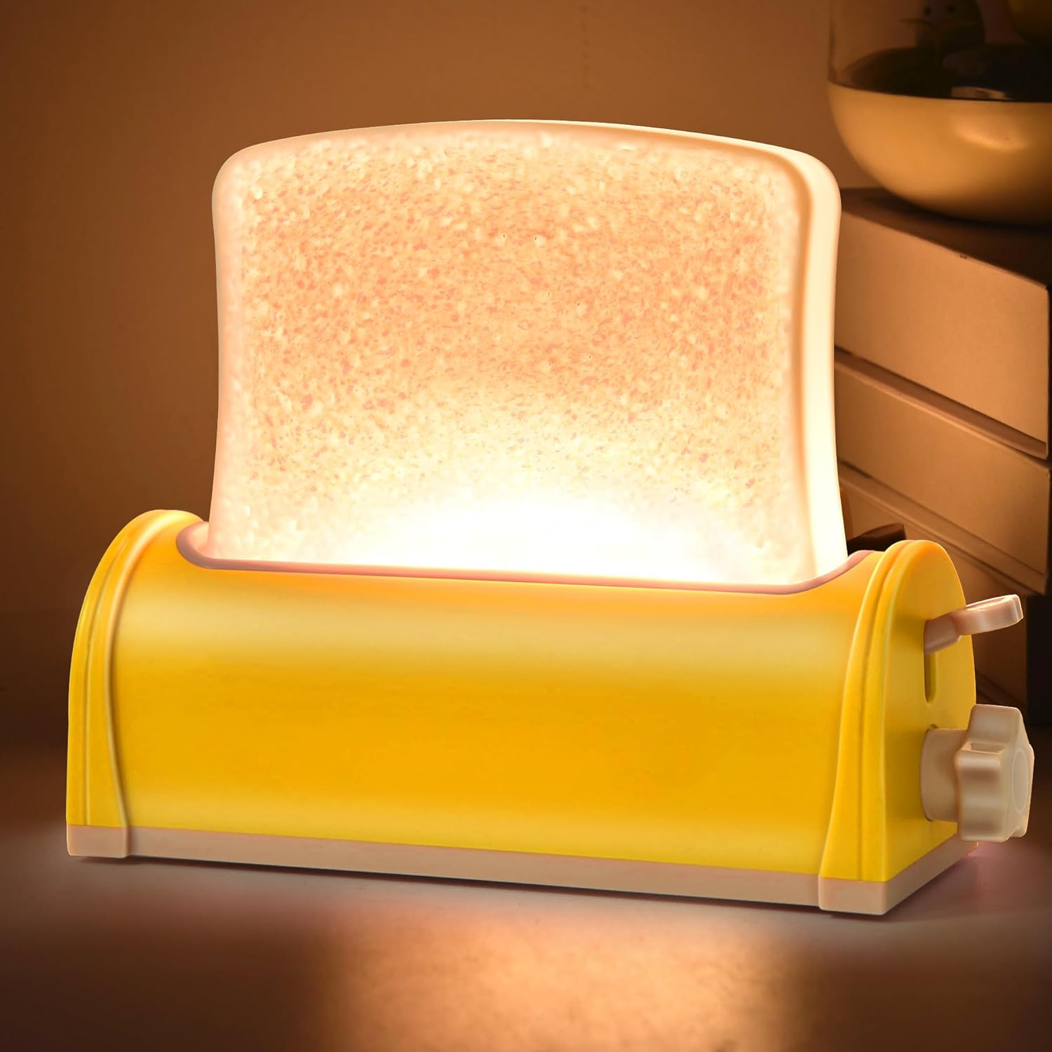 Luz nocturna emulada de pan tostado, luz blanca cálida suave y luz LED de 7 colores, lámpara de noche regulable para niños, batería recargable y