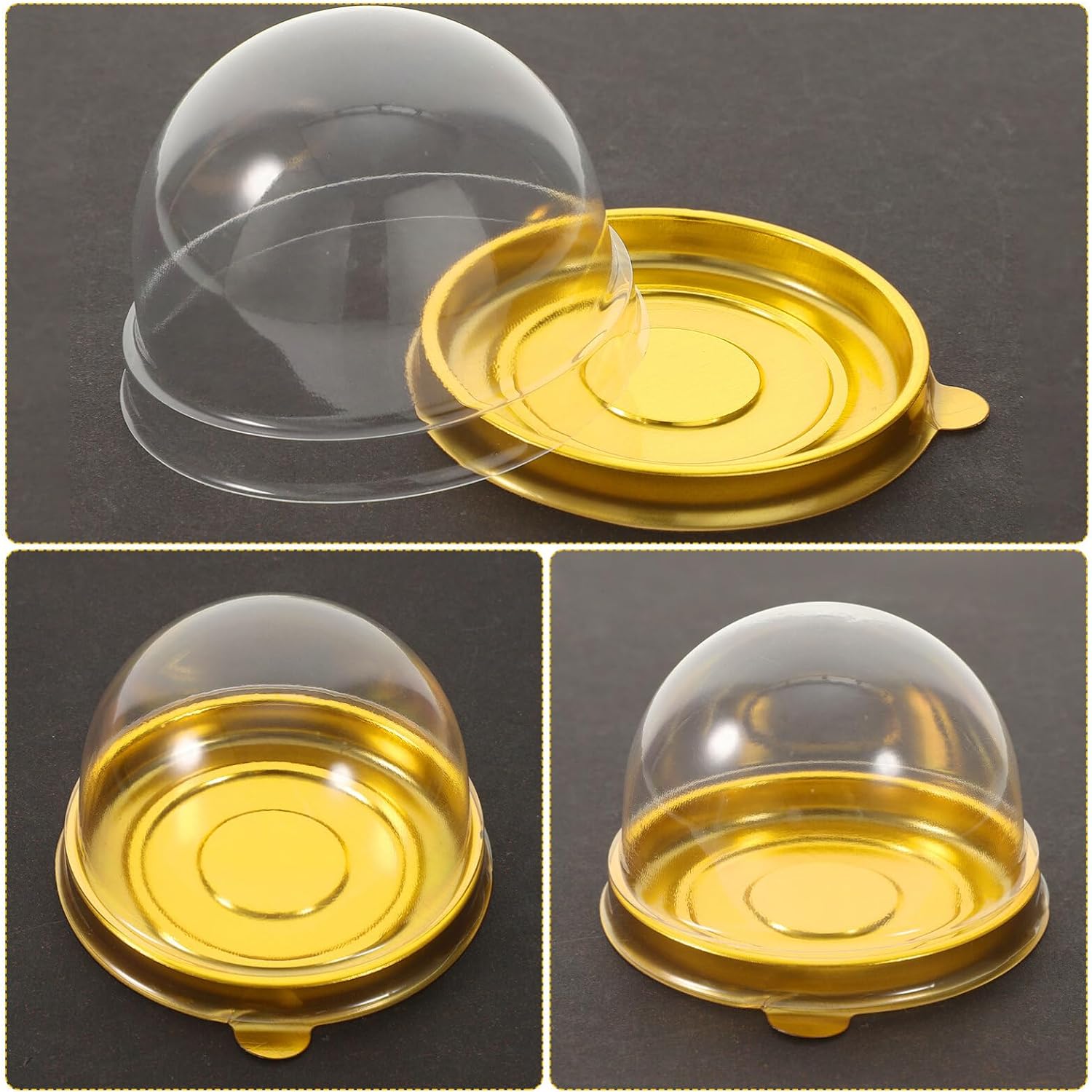 NUOBESTY Caja de cúpula transparente, 50 unidades, soportes redondos de plástico para cupcakes, yema de huevo, hojaldre de luna, caja de embalaje