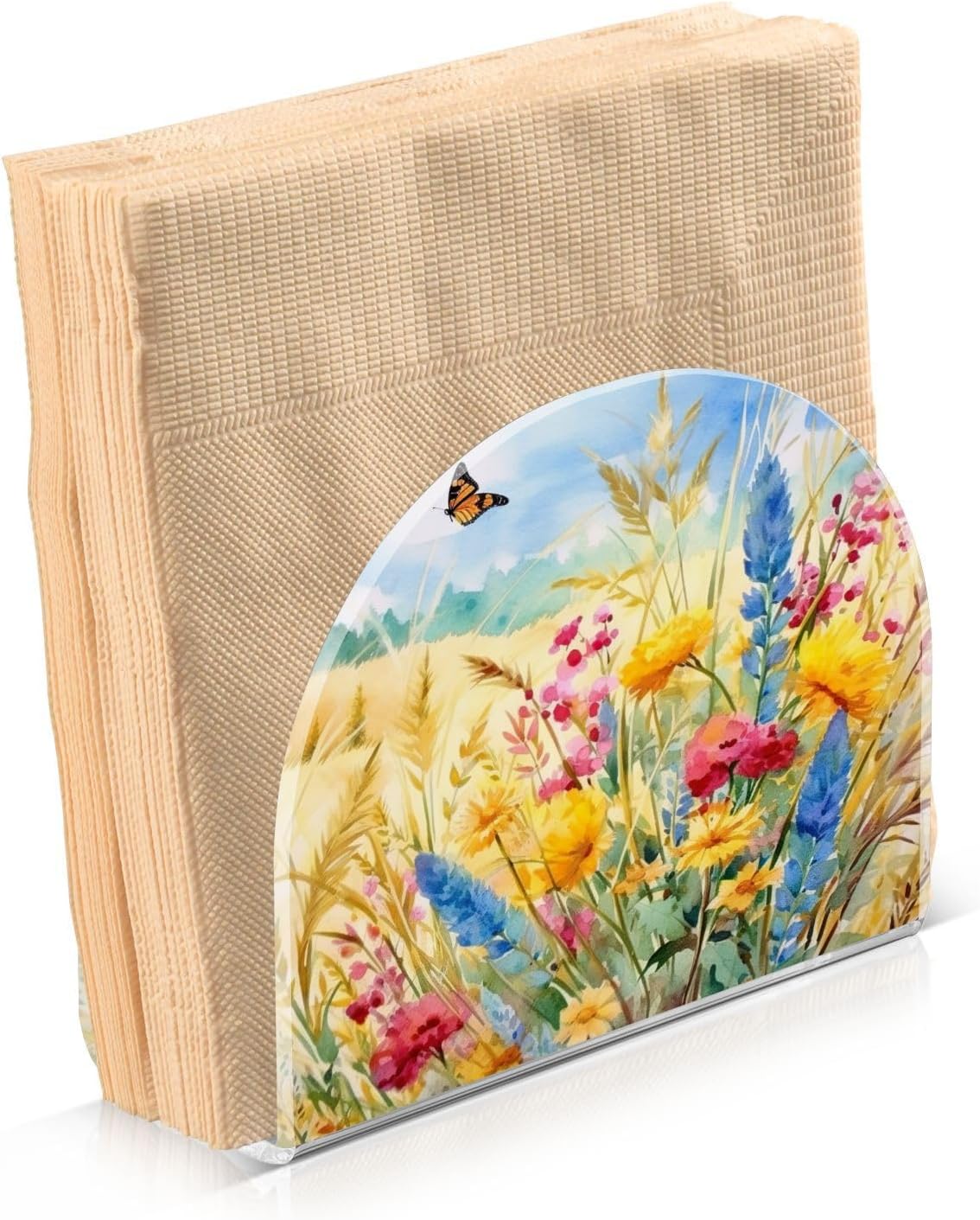 Napkin Holder Rural Flowers and Butterfly Napkin Holders for Tables, Clear Acrylic Napkin Holders Cocktail Napkin Holder for Kitchen Restaurant Bar
