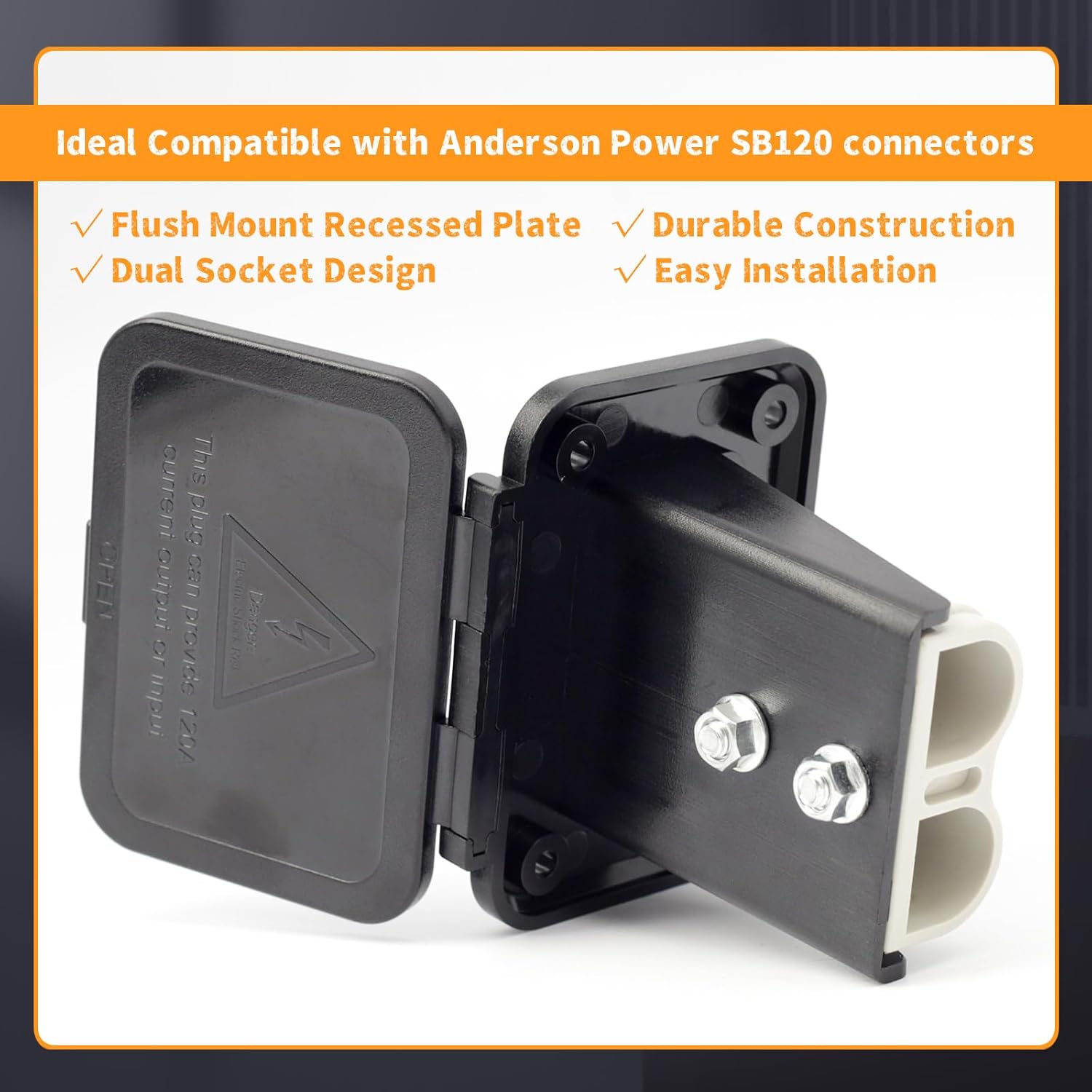 Erchon Panel de montaje de enchufe de 120 A con cubierta antipolvo compatible con conectores Anderson SB120 placa empotrada de montaje empotrado, 2