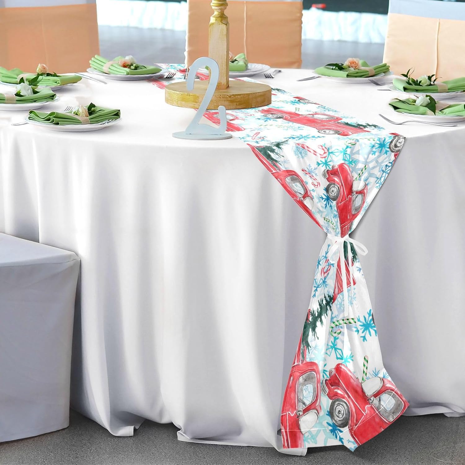 Christmas Tree Red Truck Table Runner Fall Kitchen Decor for Desk Decor Christmas Table Runner 108 Inches Long