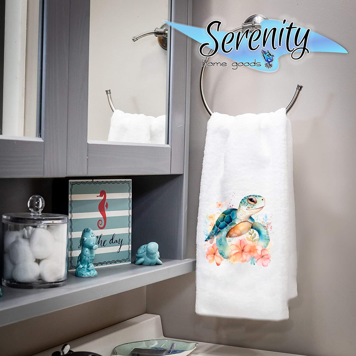 Adorable Sealife Ocean Aquatic Baby Turtles Decorative Towel  Nursery Home Kitchen Bathroom Decoration  Summer Spring Christmas Fall Gift Present