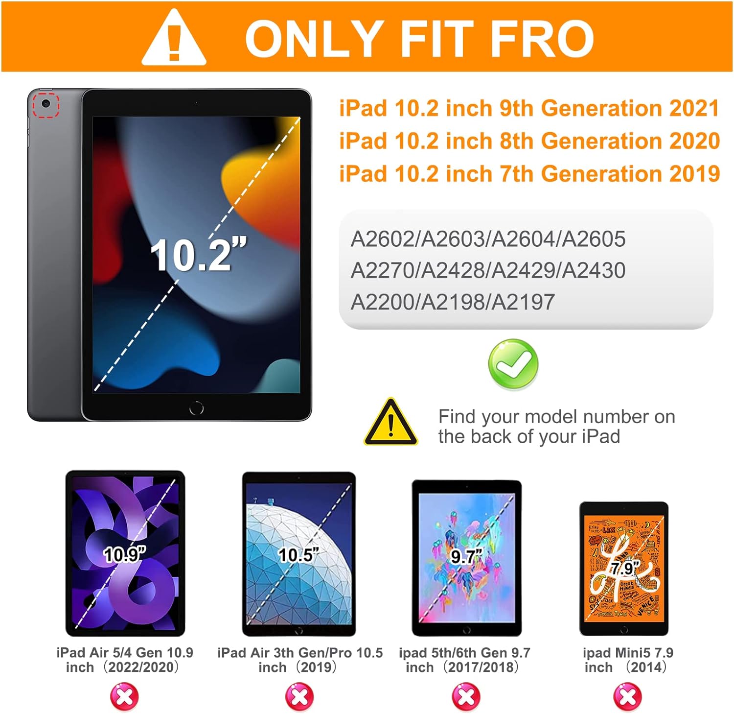 BRAECN Funda para iPad de 987 generación, resistente a los golpes, con protector de pantalla, soporte para lápices, soporte para tapa de lápiz,