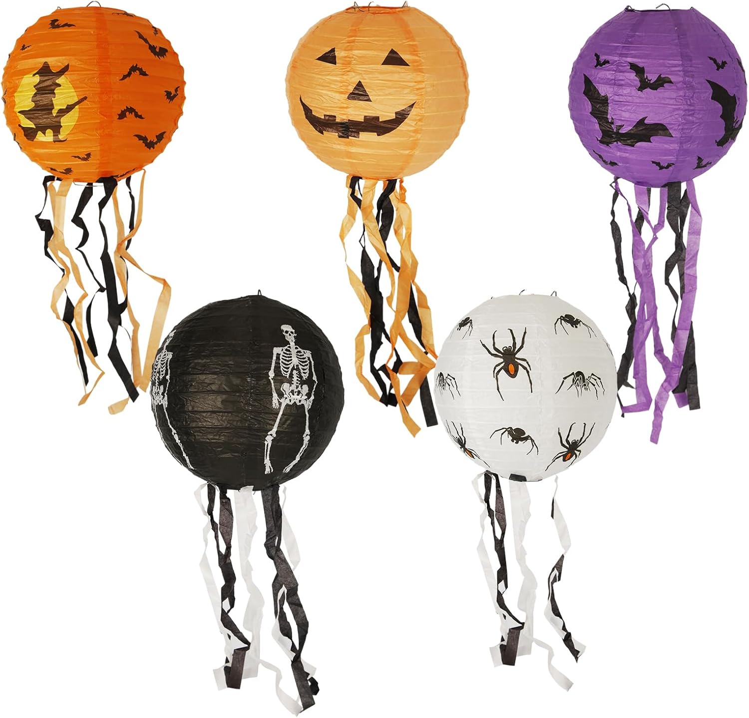 5 linternas de papel de Halloween, linternas colgantes plegables de Halloween con borlas, linternas de papel espeluznantes para decoración de fiesta