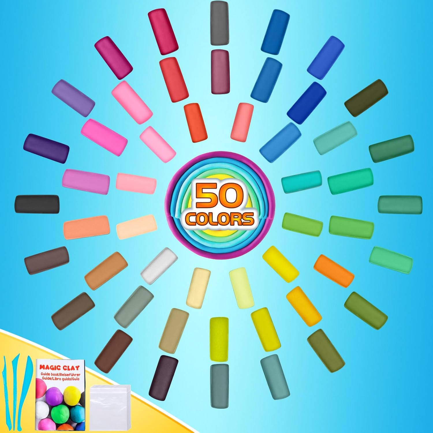 Arcilla seca al aire, 50 colores, arcilla de modelado para niños, arcilla mágica de moldeo de bricolaje, regalo para niños