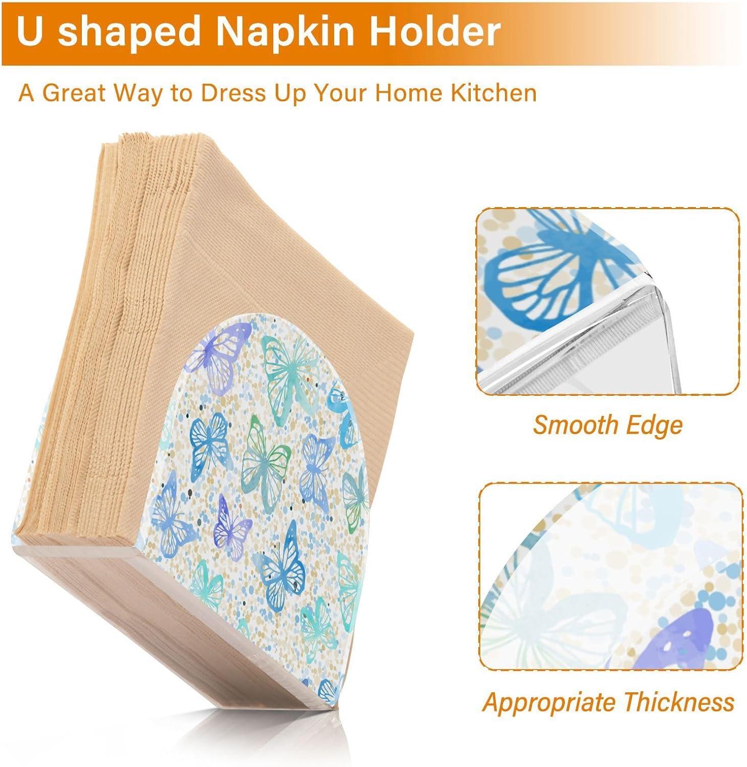 Napkin Holder Butterfly Dots Napkin Holders for Tables, Clear Acrylic Napkin Holders Cocktail Napkin Holder for Kitchen Restaurant Bar Home Decor 2