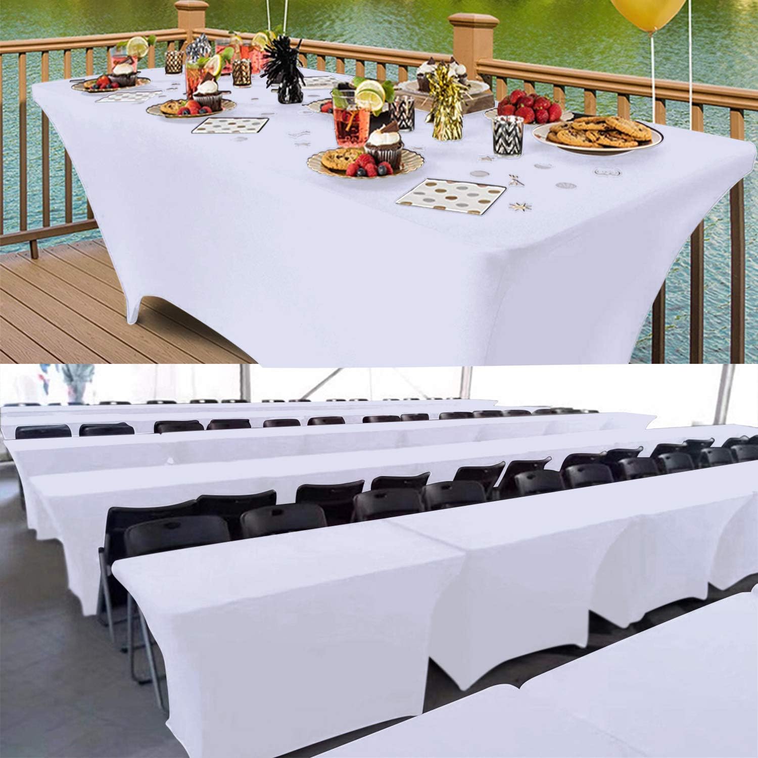 Reliancer Mantel rectangular de elastano ajustado a la mesa para fiestas al aire libre, exhibición, DJ, banquetes, comerciantes, recepción de boda,
