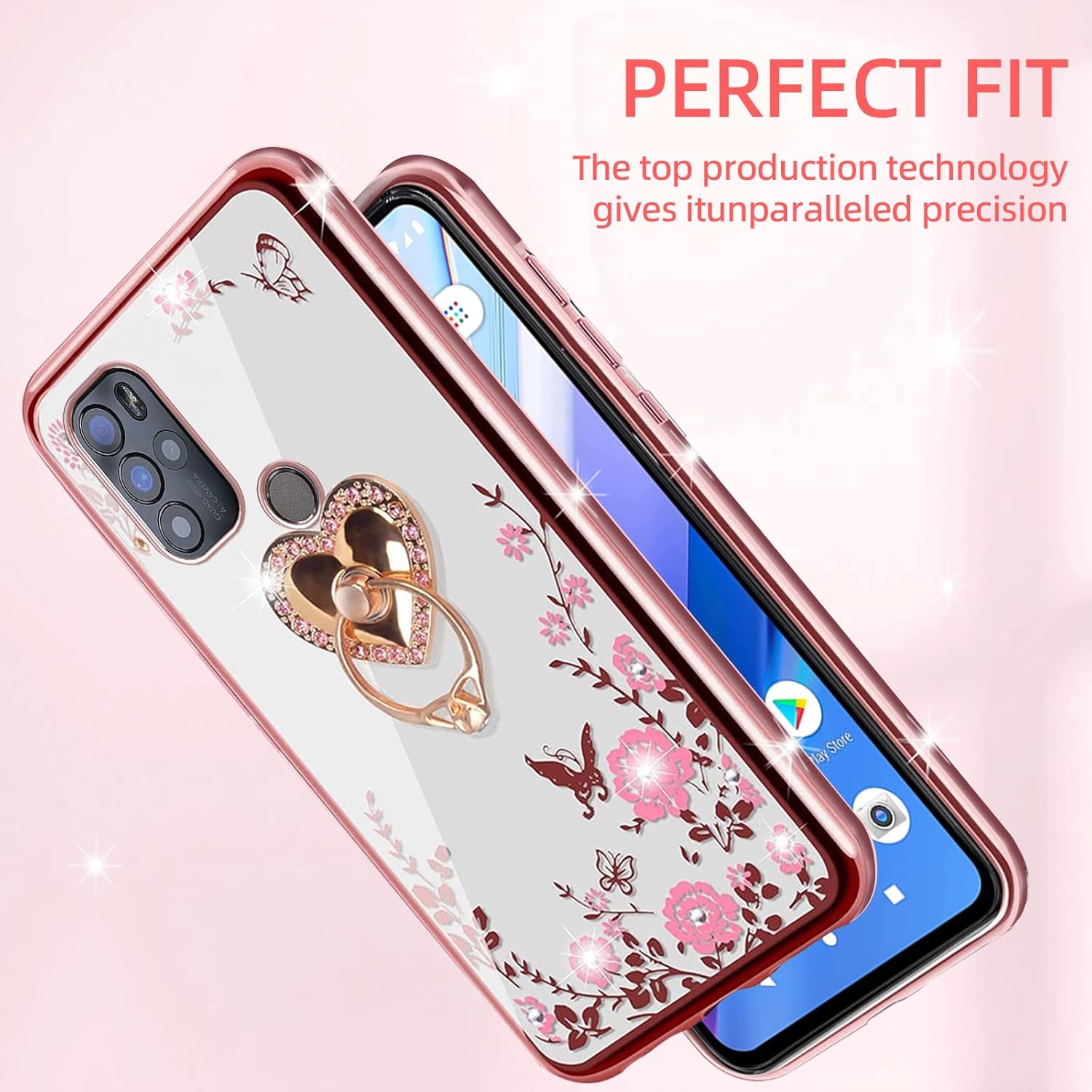 KuDiNi BLU G91 Pro – Funda protectora transparente con función atril y correa para BLU G91 Pro para BLU G91 Pro (oro rosa)