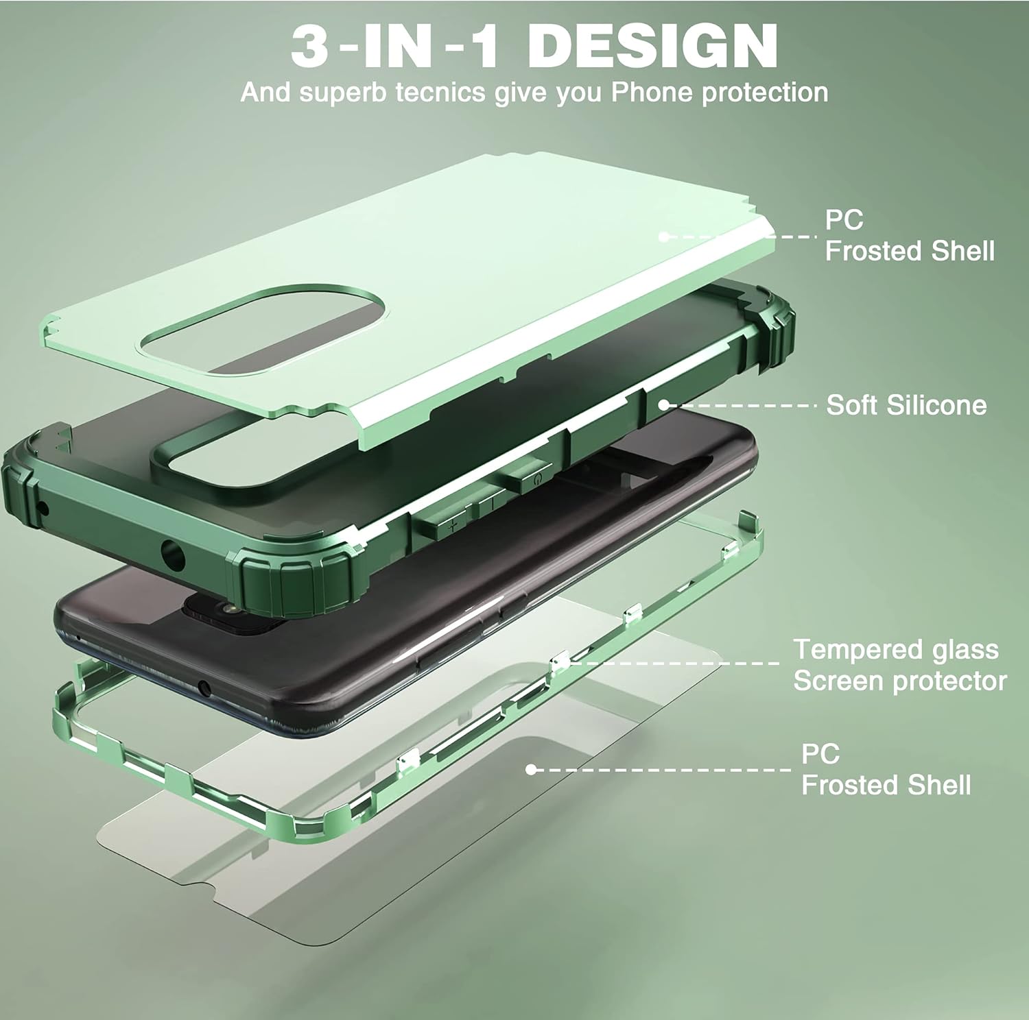 IDweel Funda para Moto G Play 2021 con protector de pantalla de vidrio templado, 3 en 1, a prueba de golpes, delgada, híbrida, resistente,