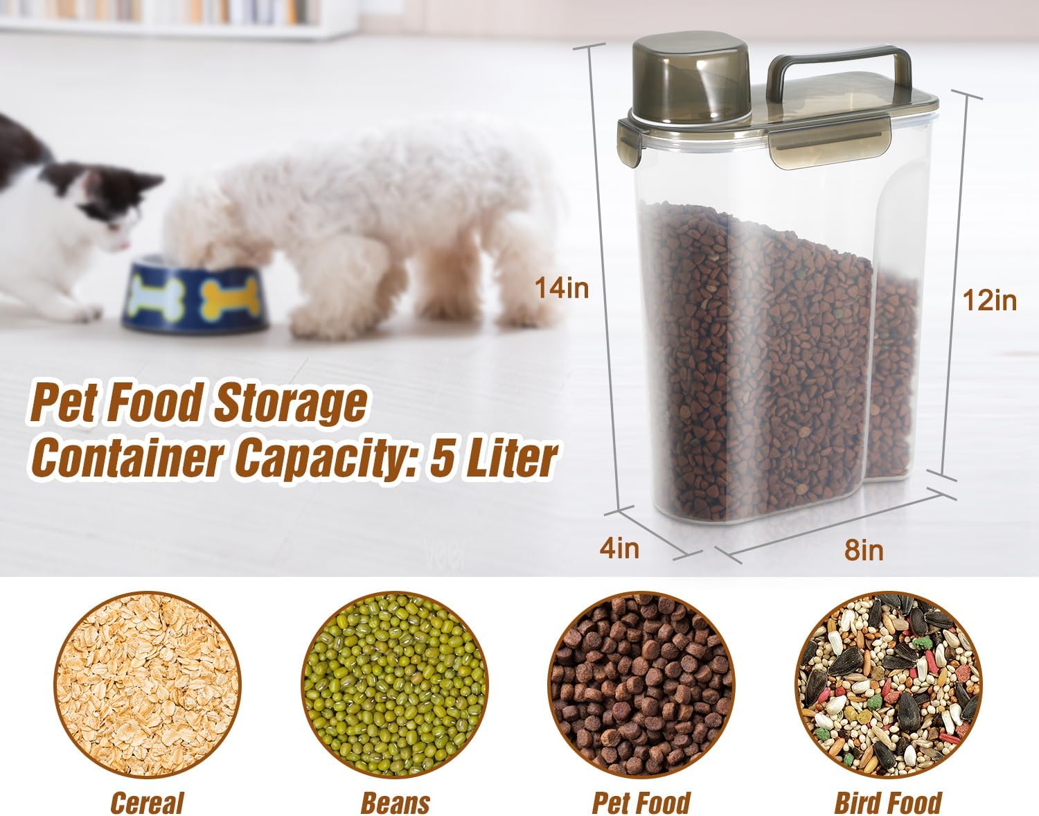 TBMax Contenedor de almacenamiento de comida para perros, contenedor hermético grande de comida para gatos con boquilla y taza más grande,