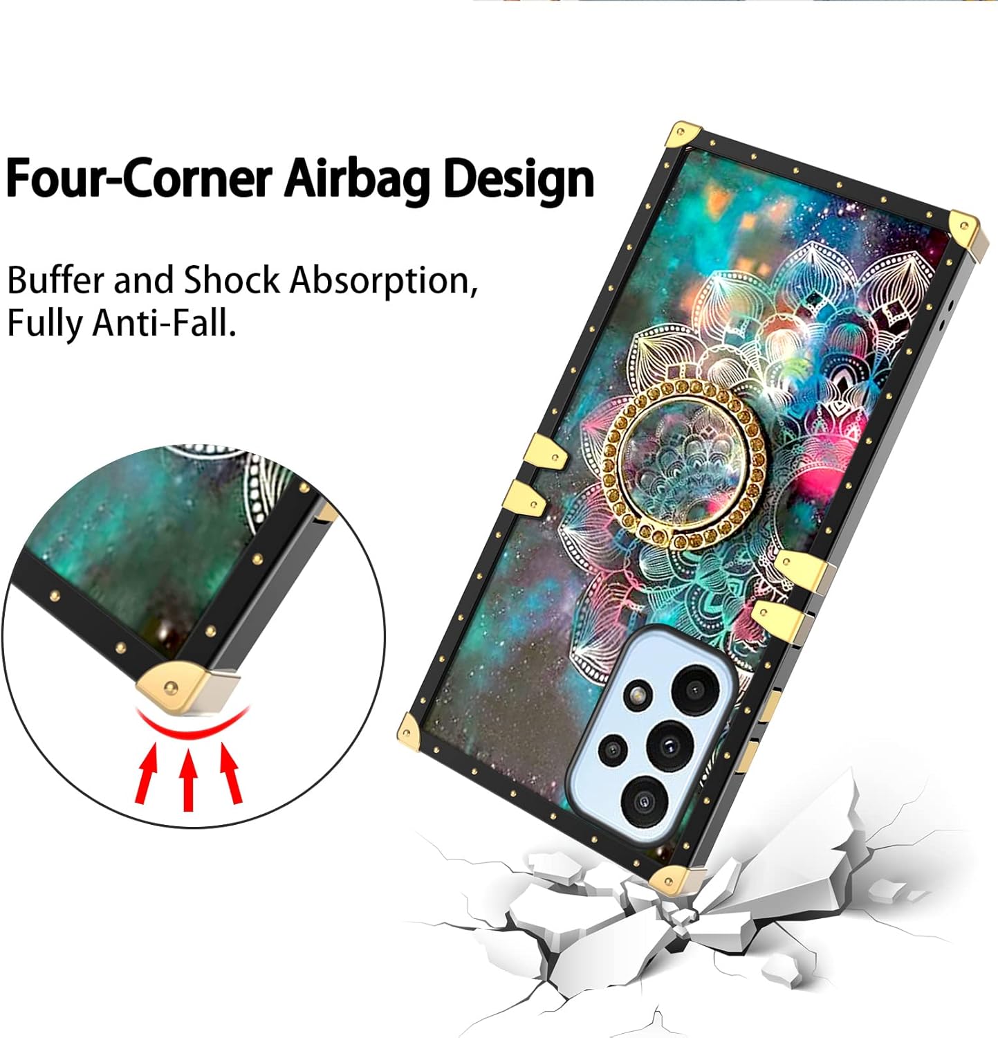 nancheng Funda cuadrada para Samsung Galaxy A23 5G  4G para niñas y mujeres, bonita flor de pétalos de colores, estrella y cielo, con soporte de