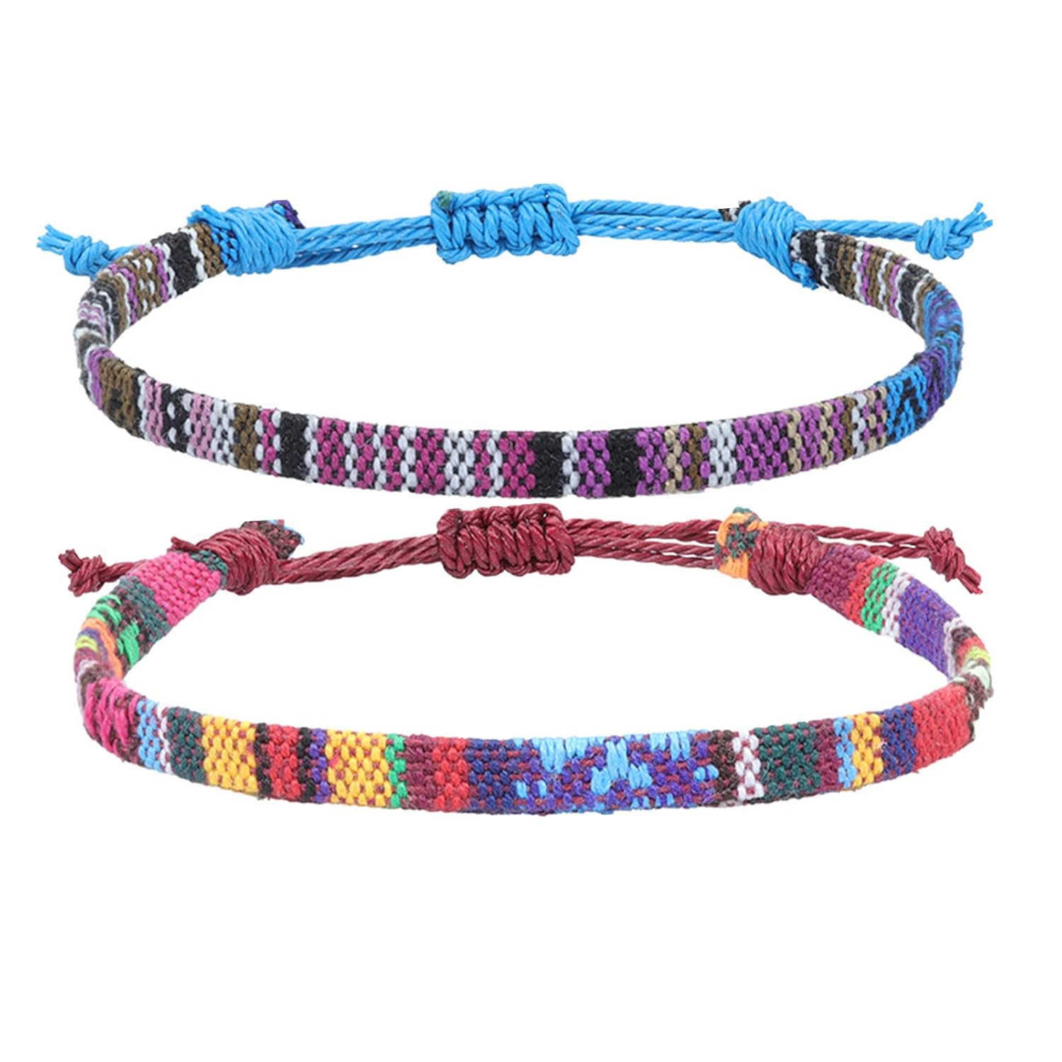 UOMNICUE 2 Pack Boho Surfer Bracelets for Men and Women, Handmade Woven Rope Bracelets Waterproof Adjustable, Summer Beach Jewelry & Festival