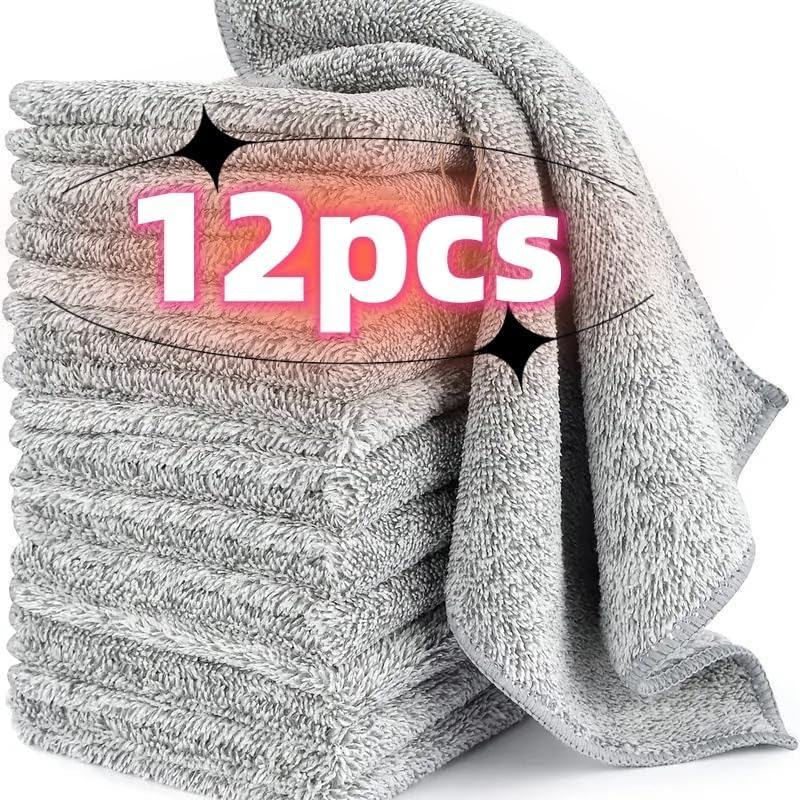 12 paños de limpieza de microfibra, trapos grises suaves, lavables, ultra absorbentes, multiusos, sin pelusas, reutilizables para el hogar, oficina,