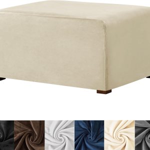 Funda otomana rectangular, de terciopelo elástico, fundas otomanas rectangulares gruesas, fundas rectangulares para otomanas, funda de taburete Funda otomana rectangular, de terciopelo elástico, fundas otomanas rectangulares gruesas, fundas rectangulares para otomanas, funda de taburete