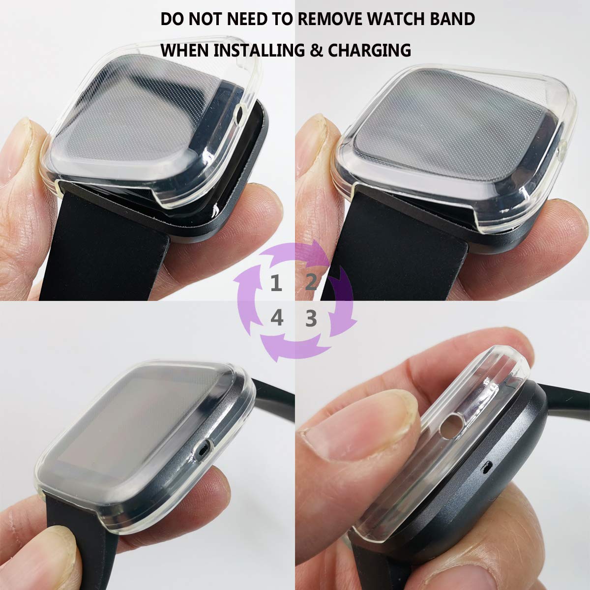 Base de carga de repuesto compatible con cargador Fitbit Versa 2, cable de soporte de base de carga y 2 fundas protectoras de pantalla de cubierta
