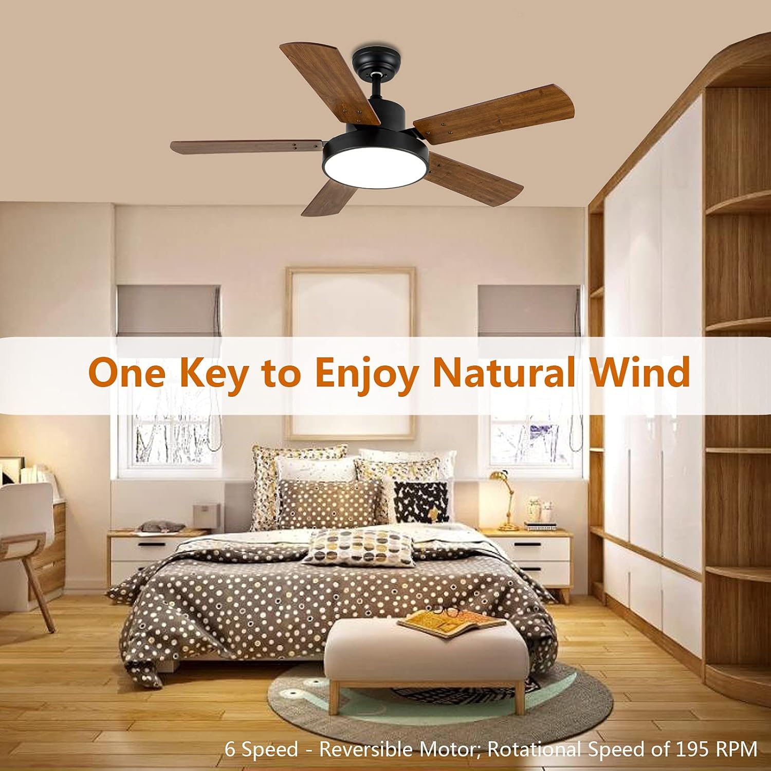Simple Deluxe Ventiladores de techo de 44 pulgadas con luces y control remoto, ventiladores de techo para exteriores para patios con luz, ventilador