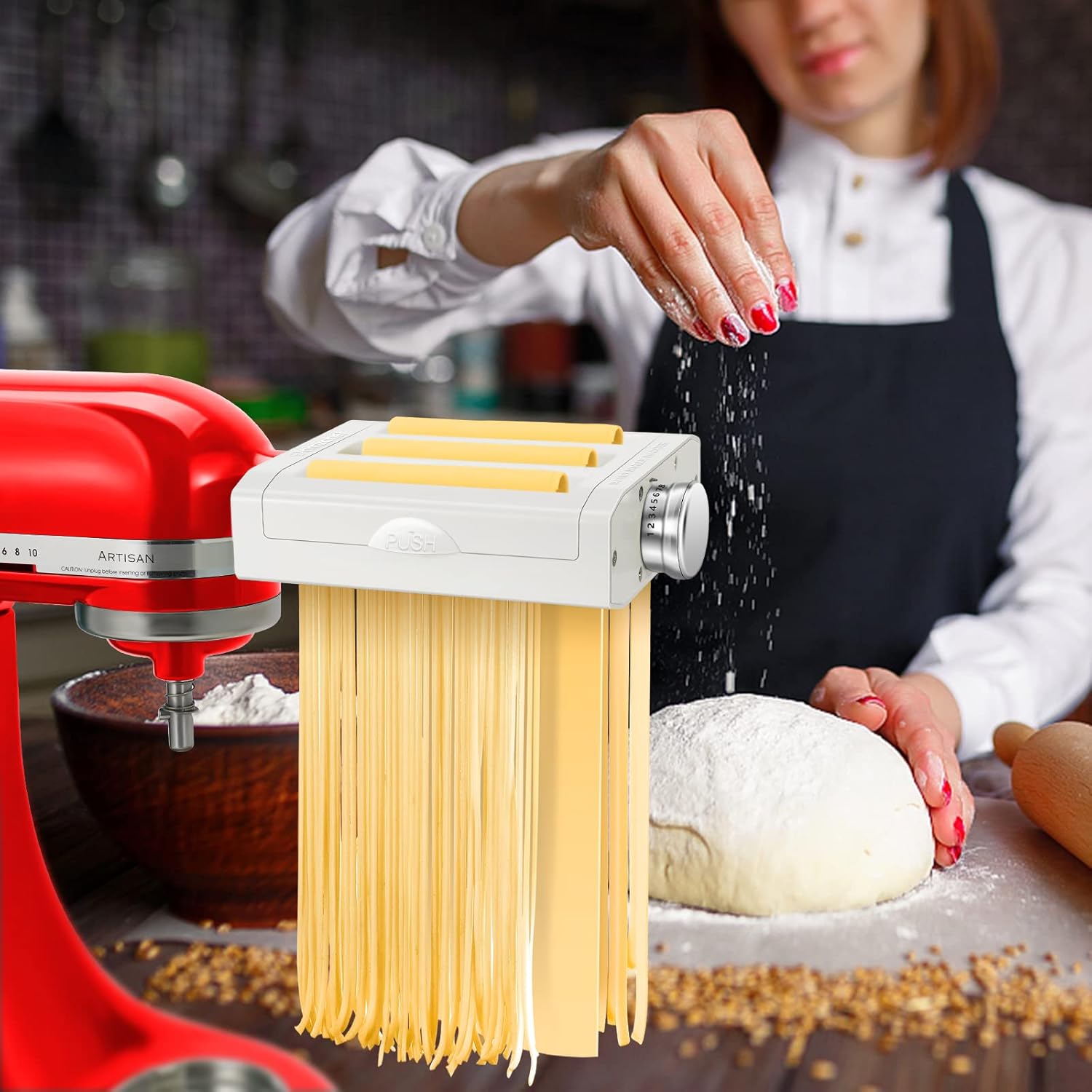 AMZCHEF – Accesorio para máquina de pasta para mezcladores Kitchenaid con estante de secado de pasta, juego 3 en 1 de accesorios para hacer pasta,