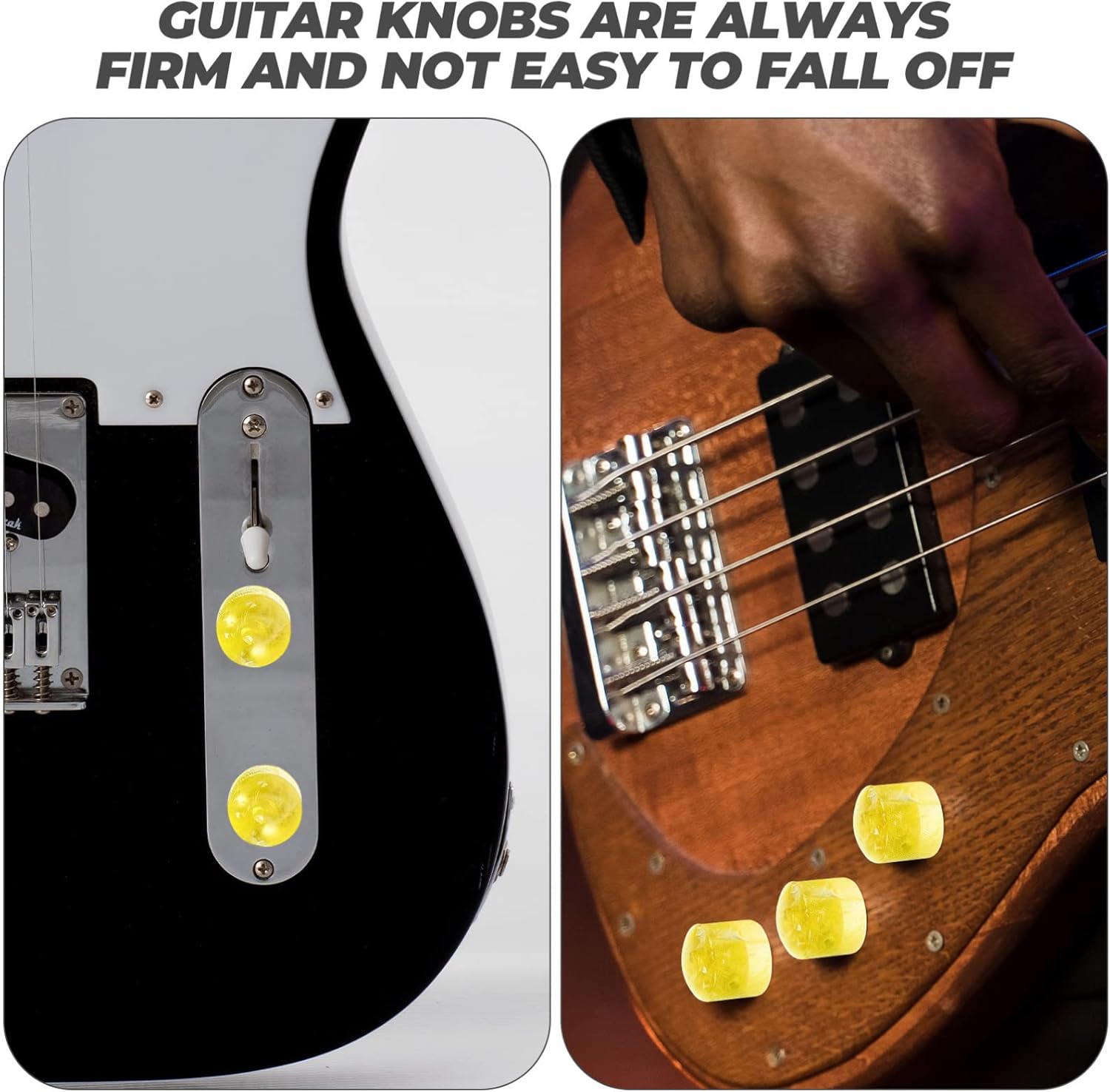 FOMIYES Perillas negras musicales, 3 pomos giratorios para guitarra, perillas de control de potenciómetro de guitarra eléctrica, 1 juego de pomos de