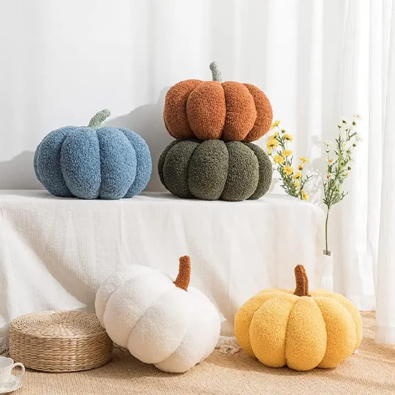 Aoruisen Almohadas de calabaza de Halloween, almohada de felpa 3D con forma de calabaza, decoración de otoño para cama, sofá y habitación, almohadas
