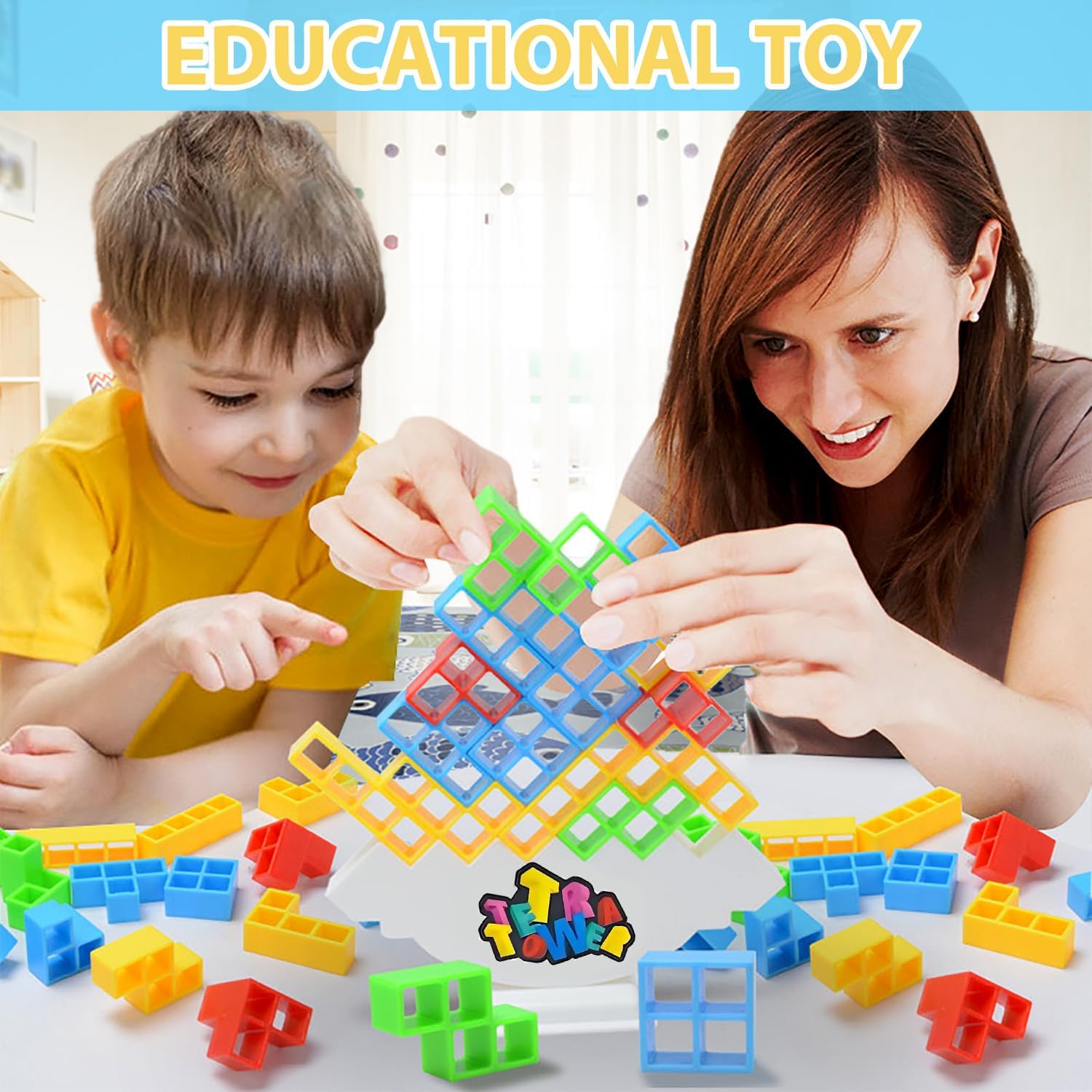 Juego de 48 piezas de rompecabezas de bloques de equilibrio de Tetra Tower, divertidos juegos de fiesta para niños, juegos de mesa Tetra para
