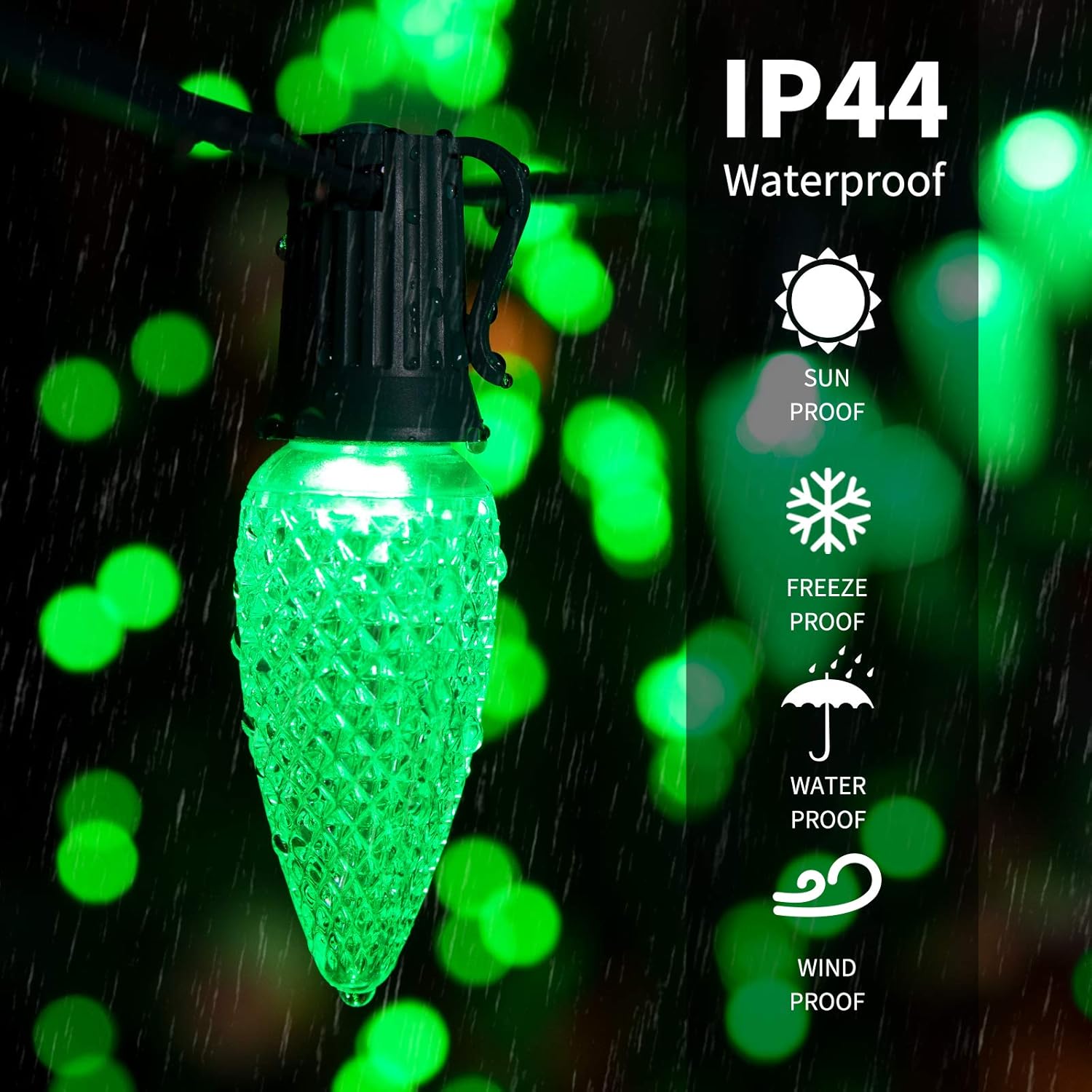 Brightown C9 – Guirnalda de luces LED de Navidad para exteriores, luces de fresa, extensibles, con certificación UL para fiestas, vacaciones, bodas,