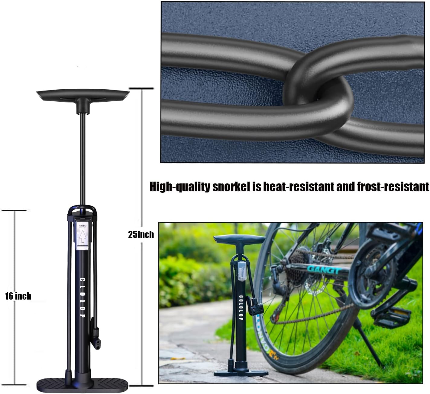 Bomba de piso de bicicleta con manómetro, bomba de bicicleta de alta presión 160 PSI, bomba de bicicleta con inflador de bomba de bola de aire para