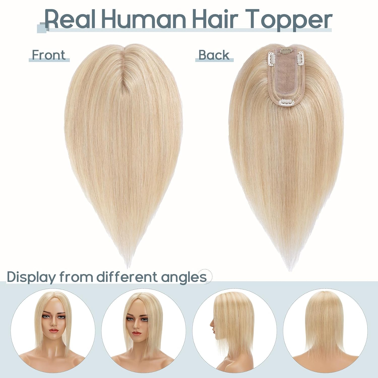 Rich Choices Toppers para el cabello para mujer, 100% cabello humano Remy, parte superior de tupé, base de seda, clip en el cabello sin flequillo,