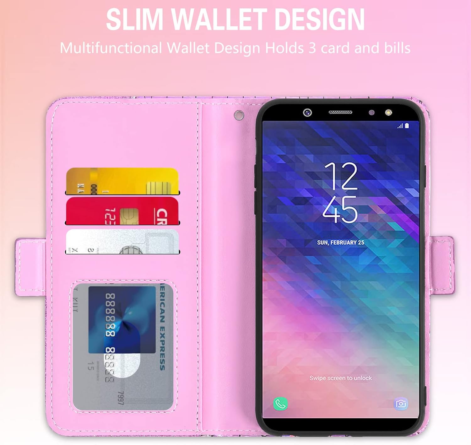 Asuwish Funda de teléfono para Samsung Galaxy A6 con protector de pantalla de vidrio templado y correa para la muñeca, tarjetero con purpurina